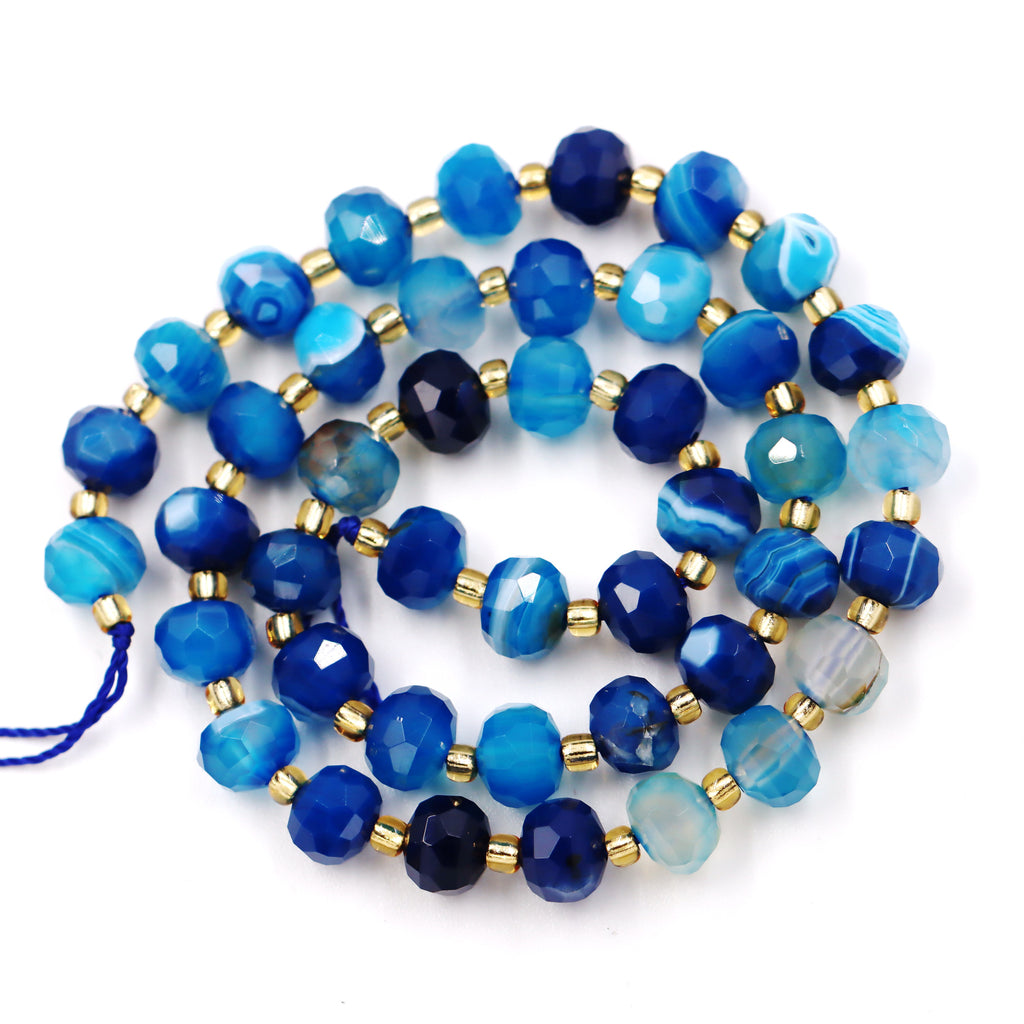 Malahill faceted rondelle gemstone for jewelry making, sold per bag 5 strands inside, Blue Stripe Agate beads