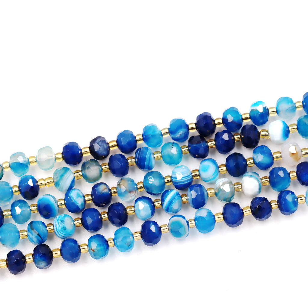 Malahill faceted rondelle gemstone for jewelry making, sold per bag 5 strands inside, Blue Stripe Agate beads