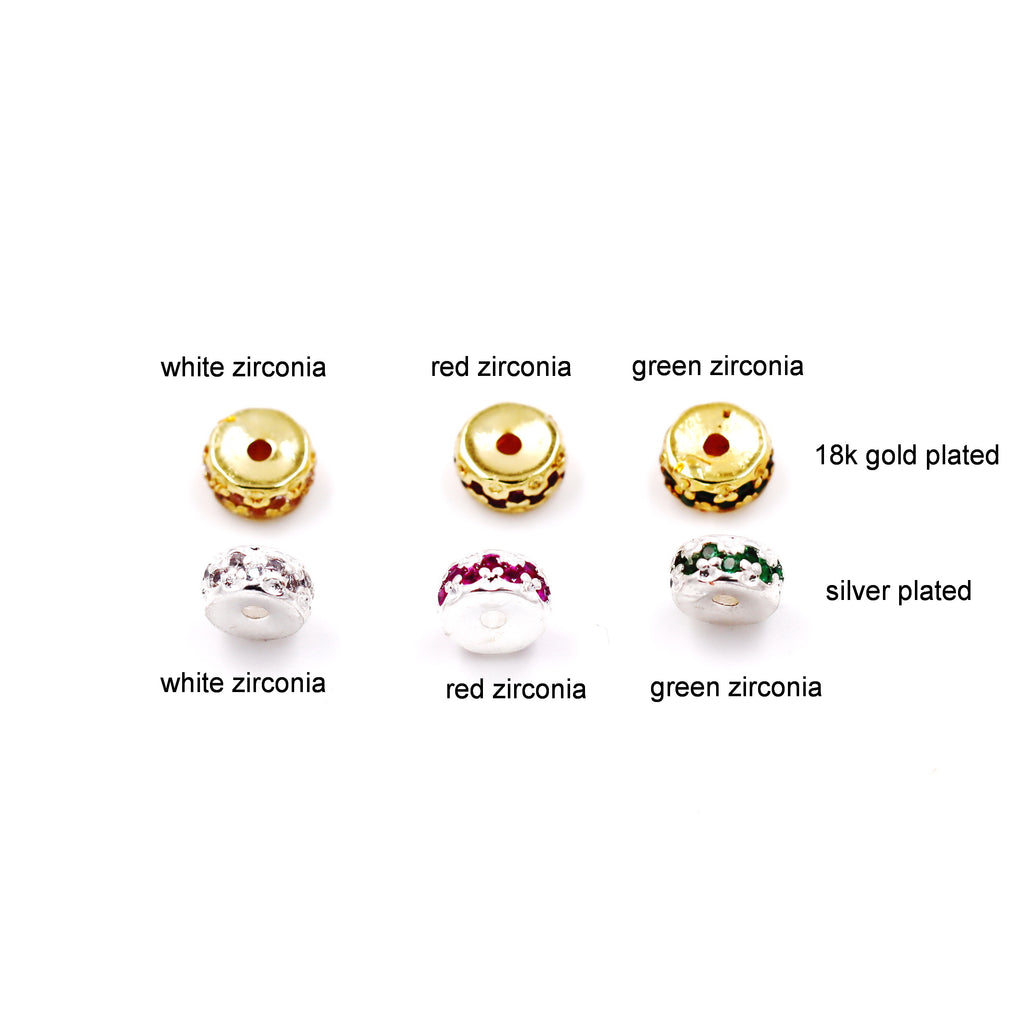 Malahill excellent quality cubic zirconia paved brass beads for jewelry making, sold per box 30 pieces inside