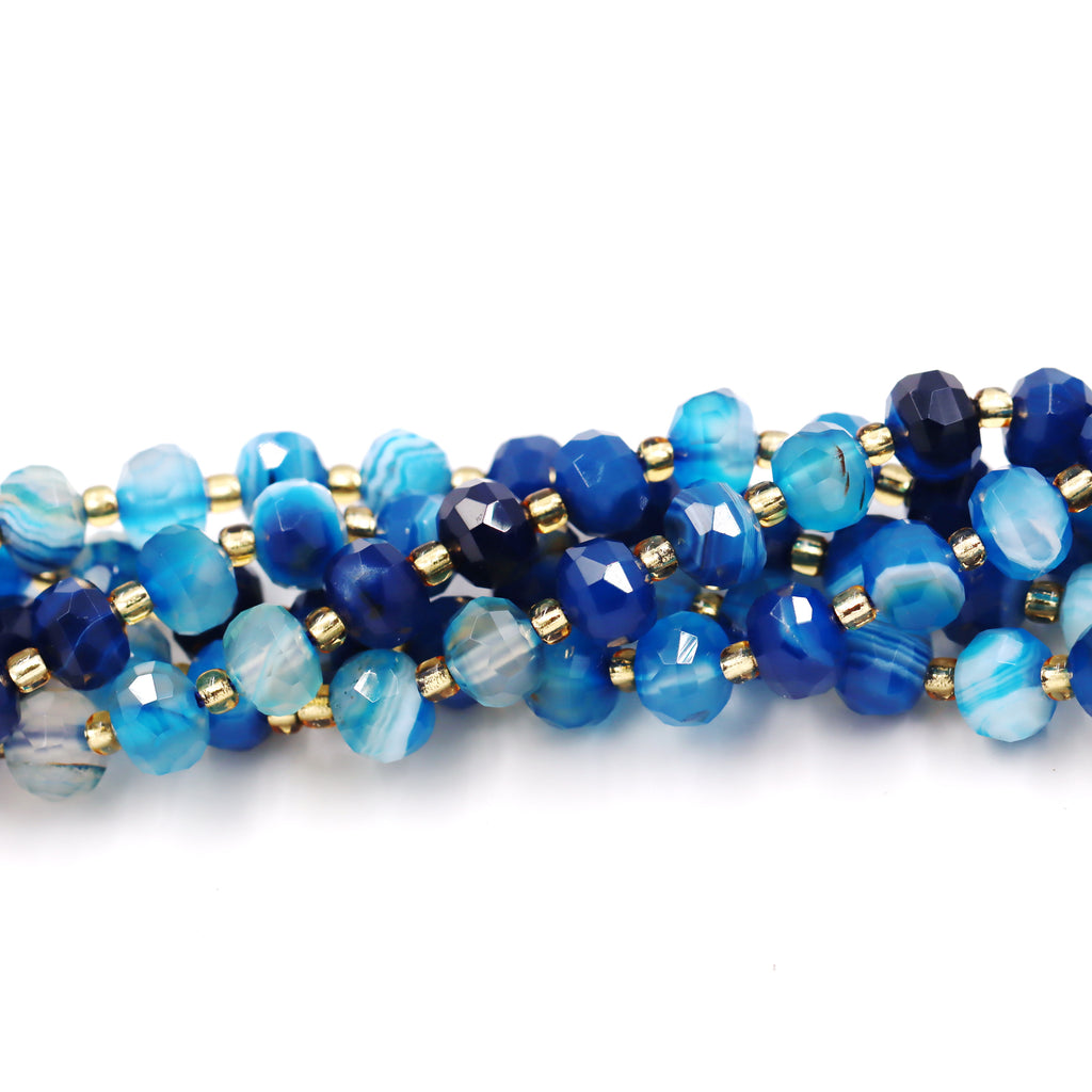 Malahill faceted rondelle gemstone for jewelry making, sold per bag 5 strands inside, Blue Stripe Agate beads