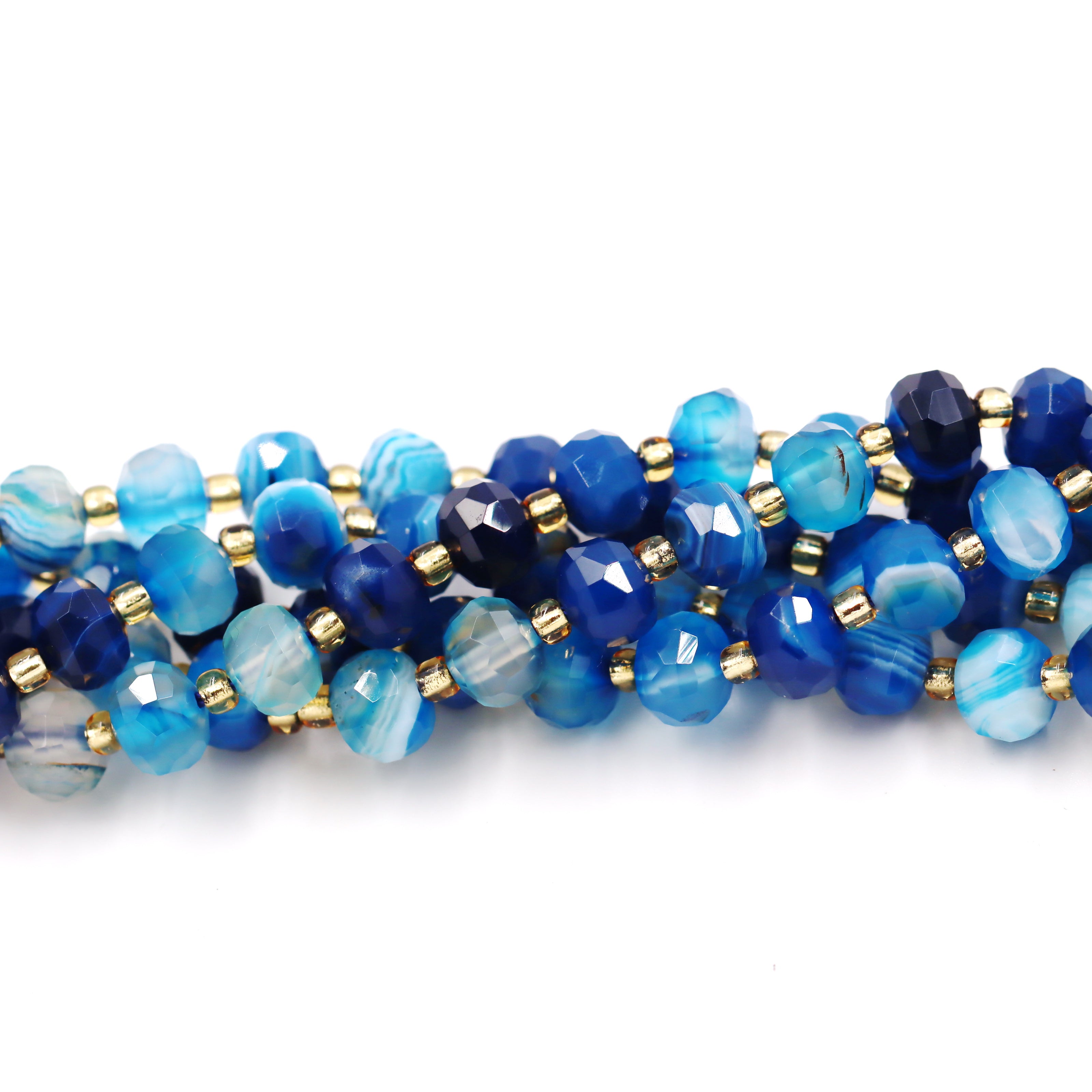 Malahill faceted rondelle gemstone for jewelry making, sold per bag 5 strands inside, Blue Stripe Agate beads