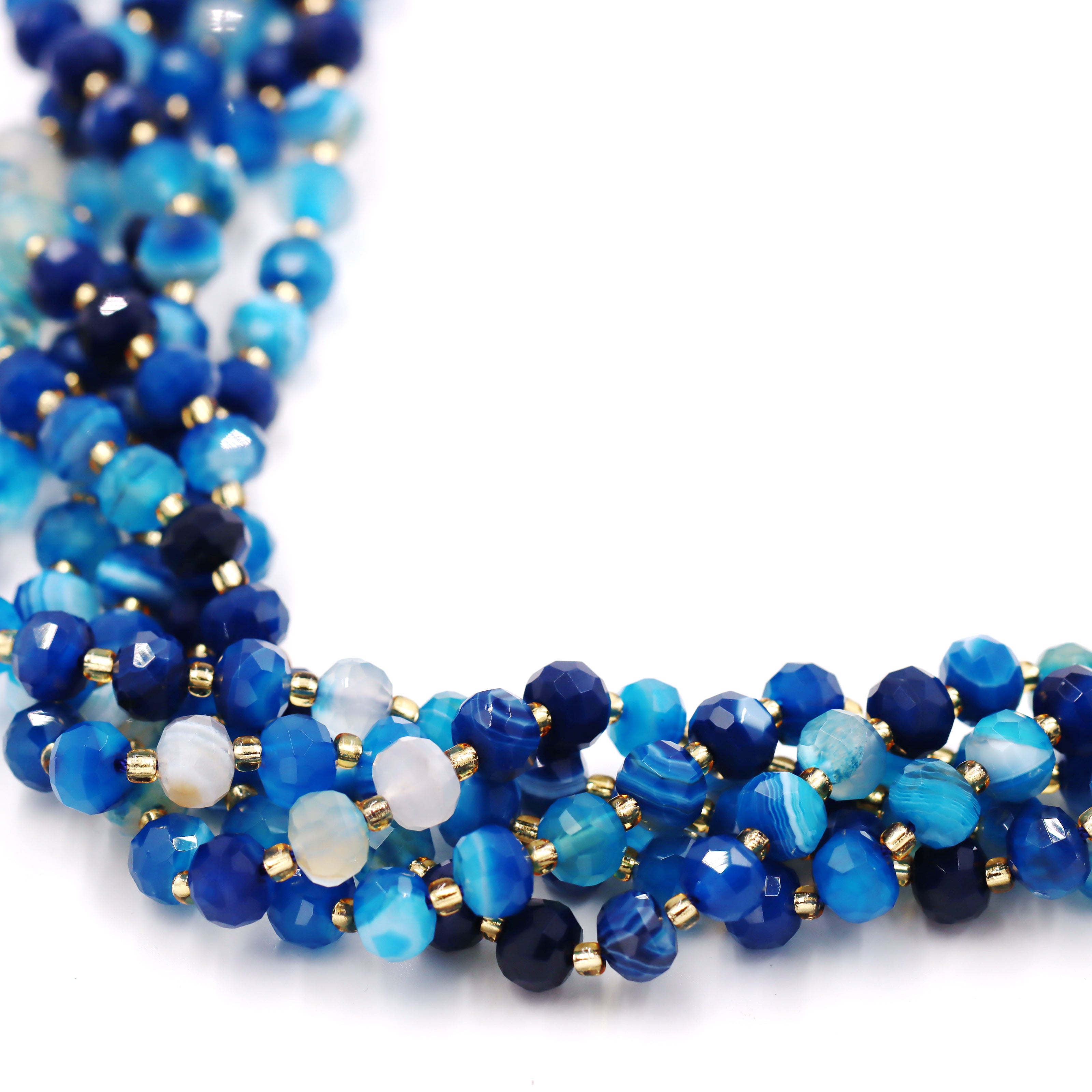 Malahill faceted rondelle gemstone for jewelry making, sold per bag 5 strands inside, Blue Stripe Agate beads