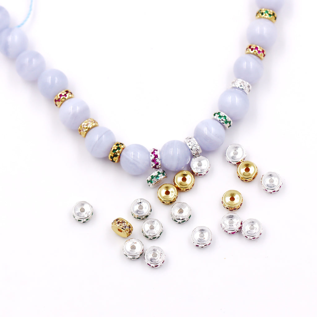 Malahill excellent quality cubic zirconia paved brass beads for jewelry making, sold per box 30 pieces inside