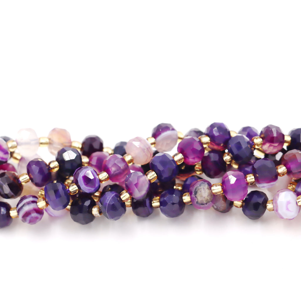 Malahill faceted rondelle gemstone for jewelry making, sold per bag 5 strands inside, Purple Stripe Agate beads