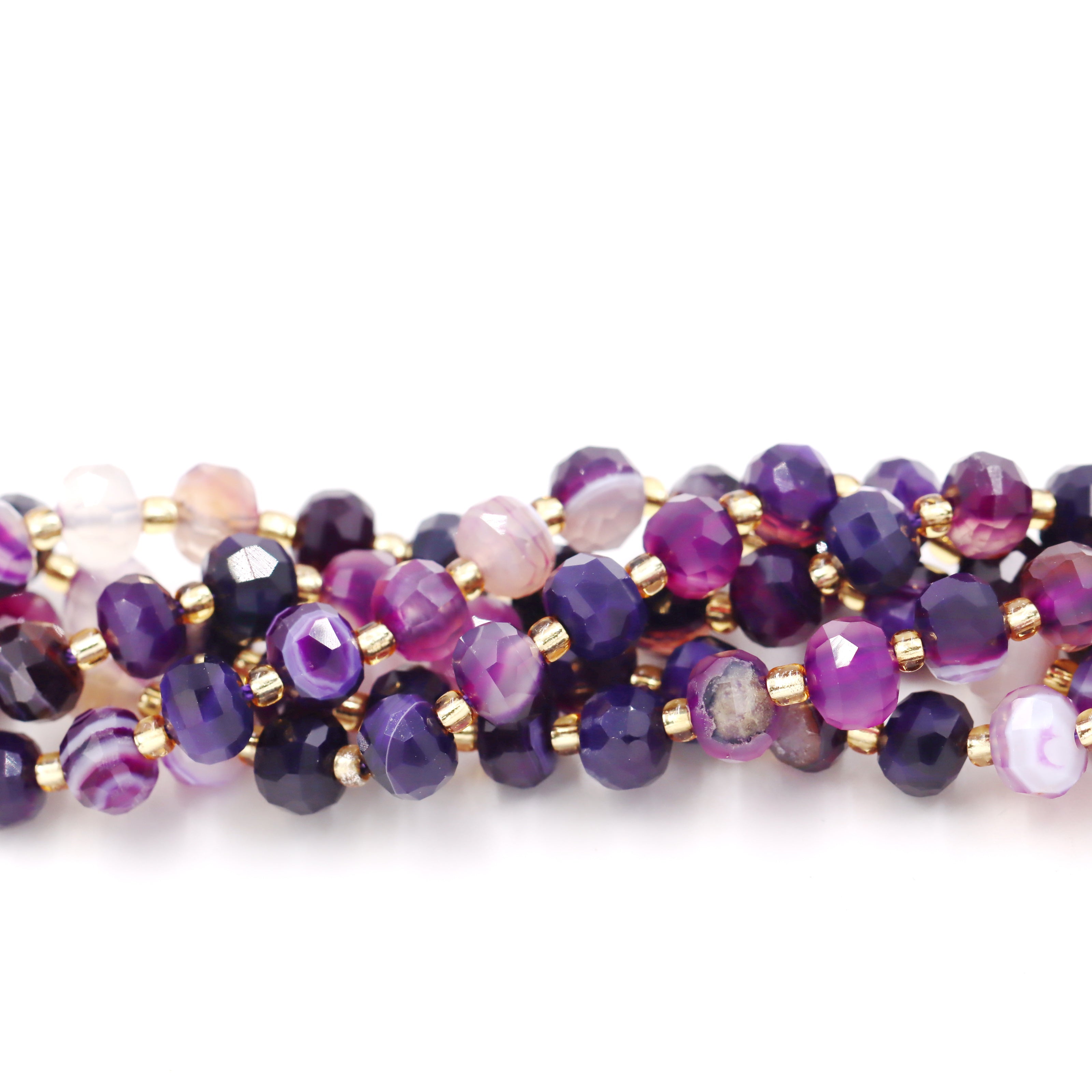 Malahill faceted rondelle gemstone for jewelry making, sold per bag 5 strands inside, Purple Stripe Agate beads