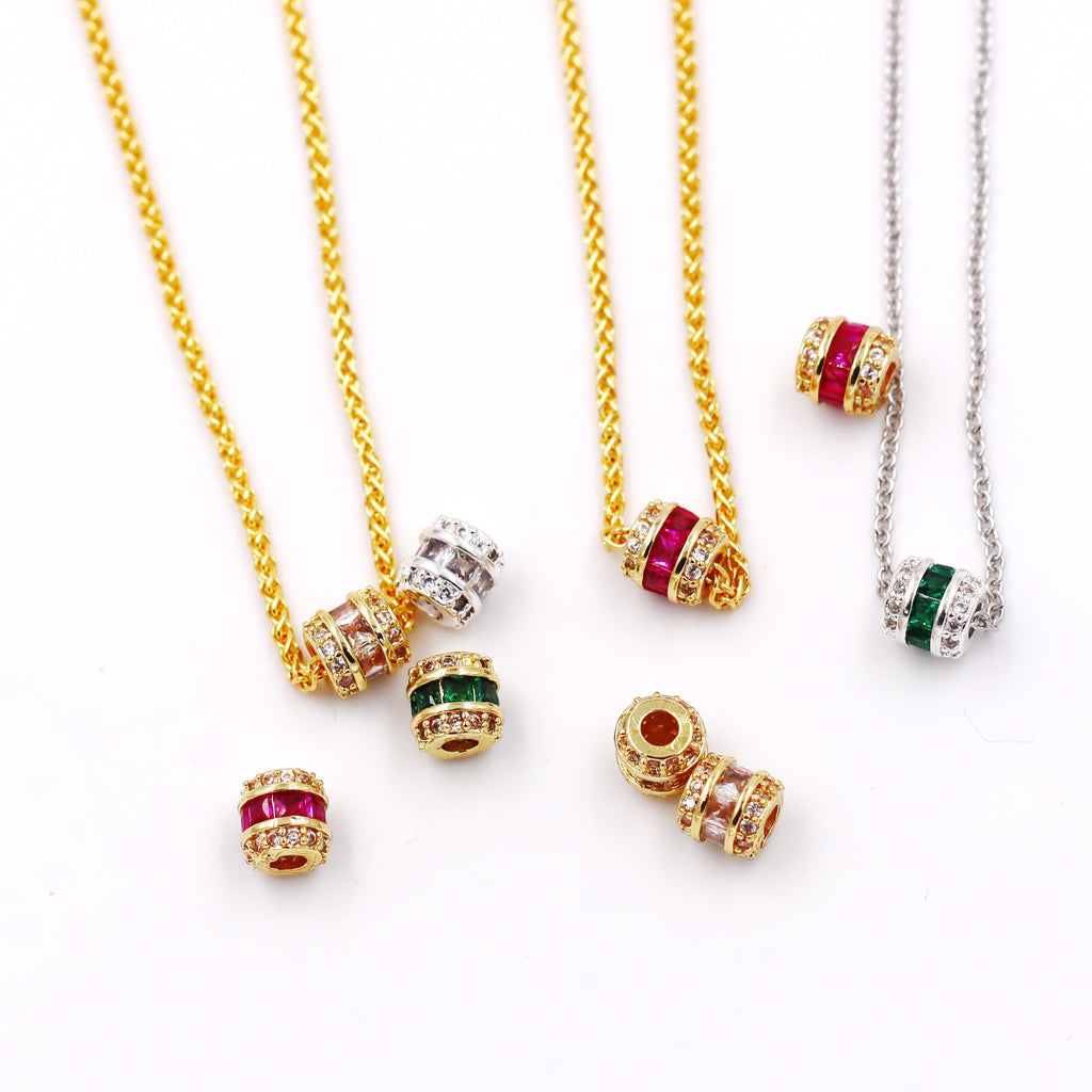 Malahill excellent quality cubic zirconia paved brass beads for jewelry making, sold per box 10 pieces inside