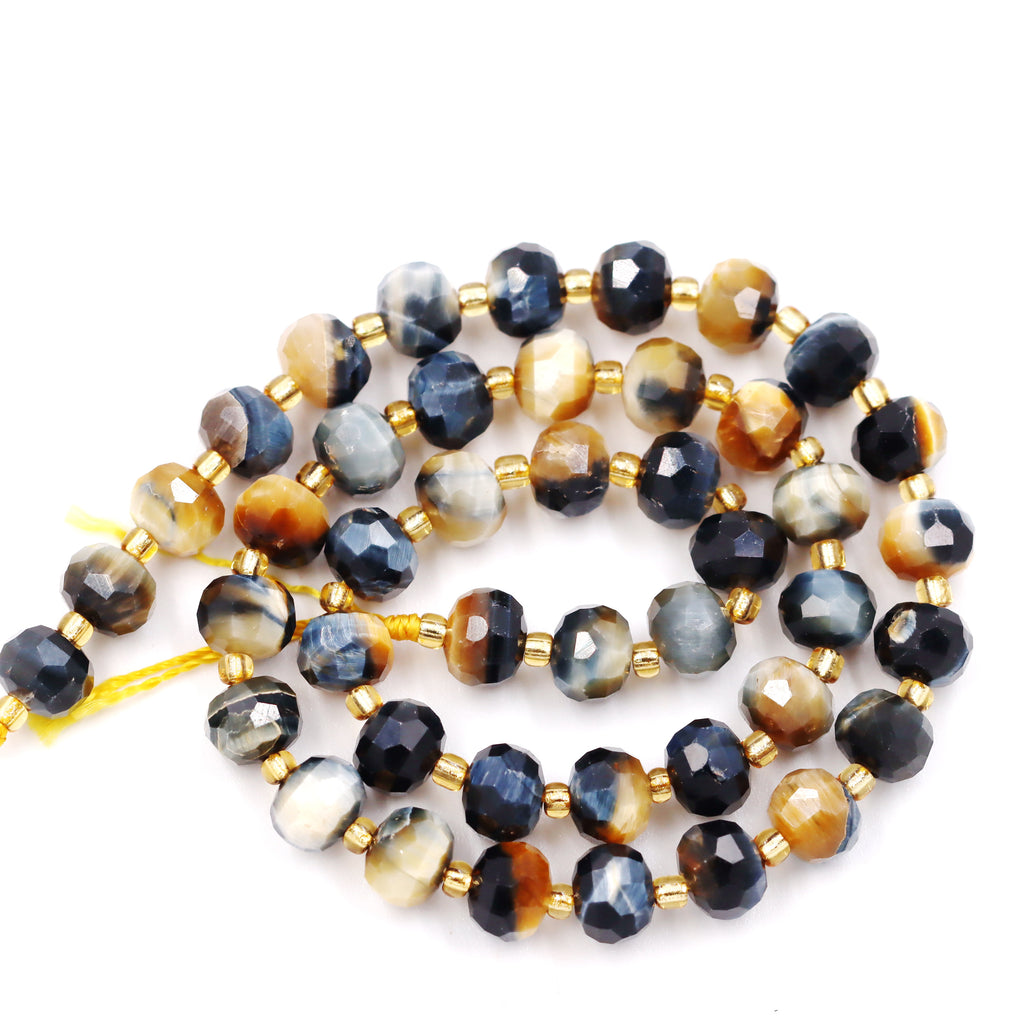 Malahill faceted rondelle gemstone for jewelry making, sold per bag 5 strands inside, Grey Tiger's Eye beads