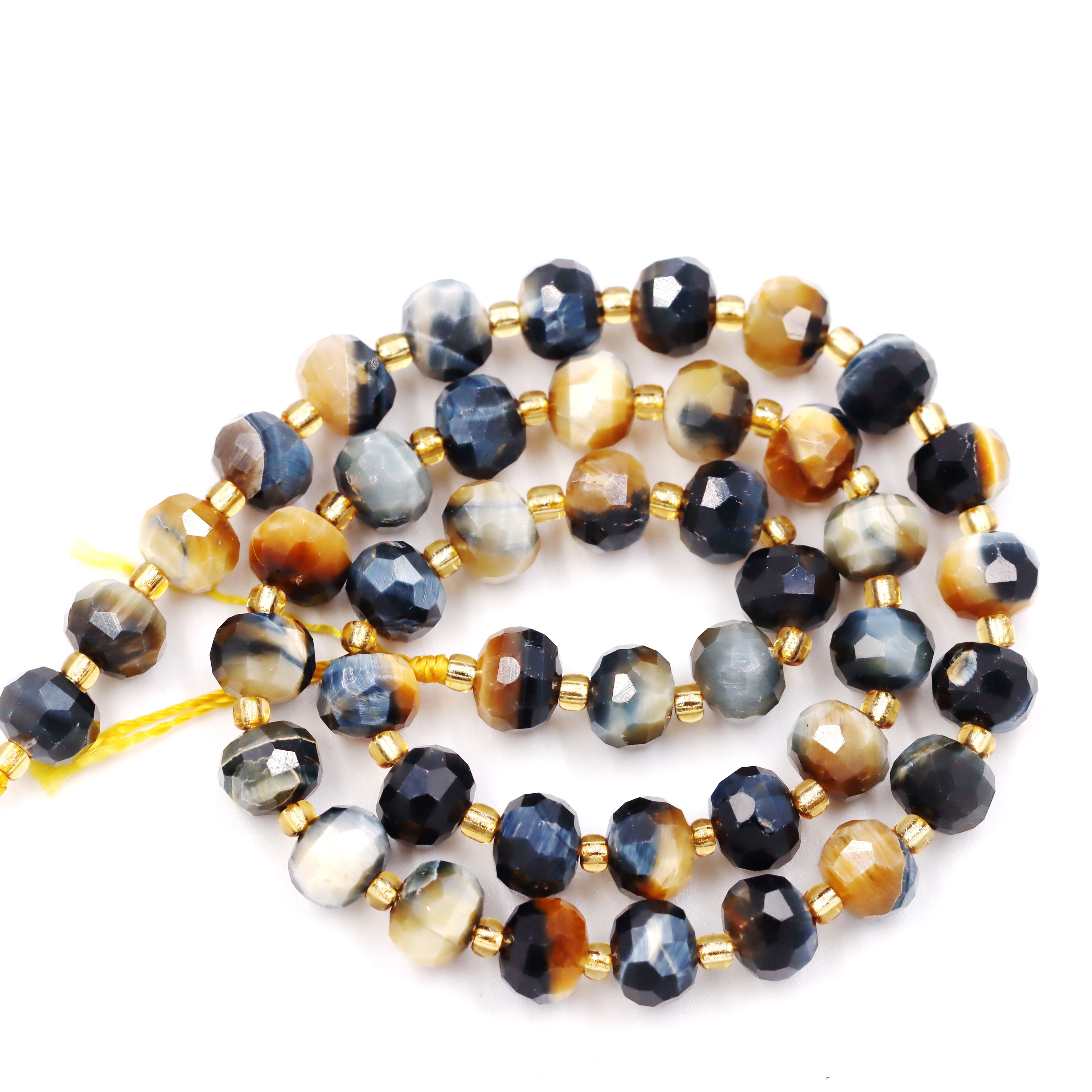 Malahill faceted rondelle gemstone for jewelry making, sold per bag 5 strands inside, Grey Tiger's Eye beads