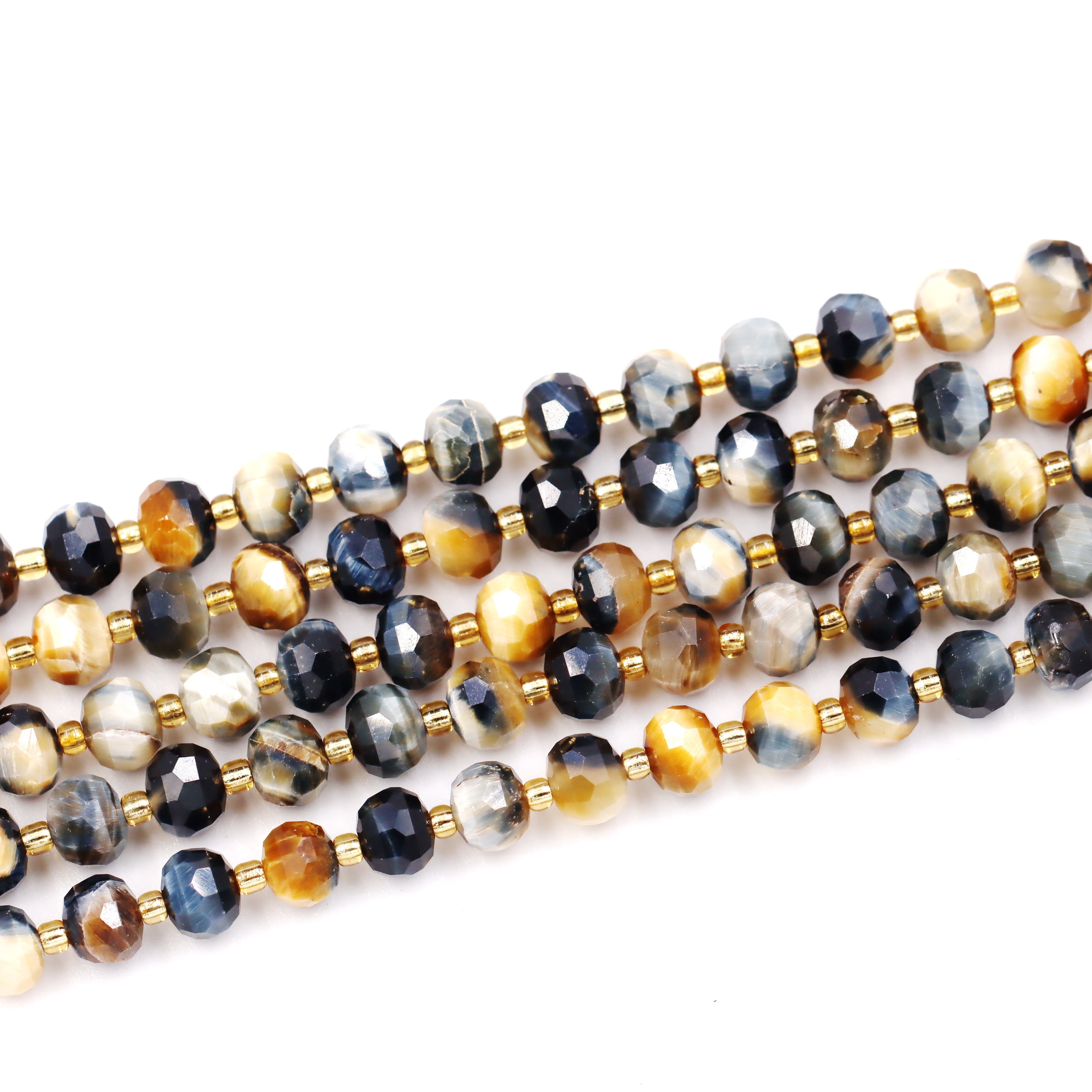 Malahill faceted rondelle gemstone for jewelry making, sold per bag 5 strands inside, Grey Tiger's Eye beads