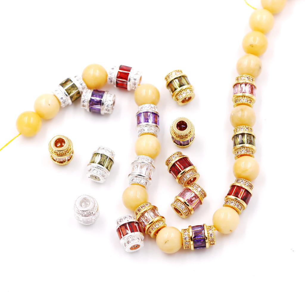 Malahill excellent quality cubic zirconia paved brass beads for jewelry making, sold per box 10 pieces inside