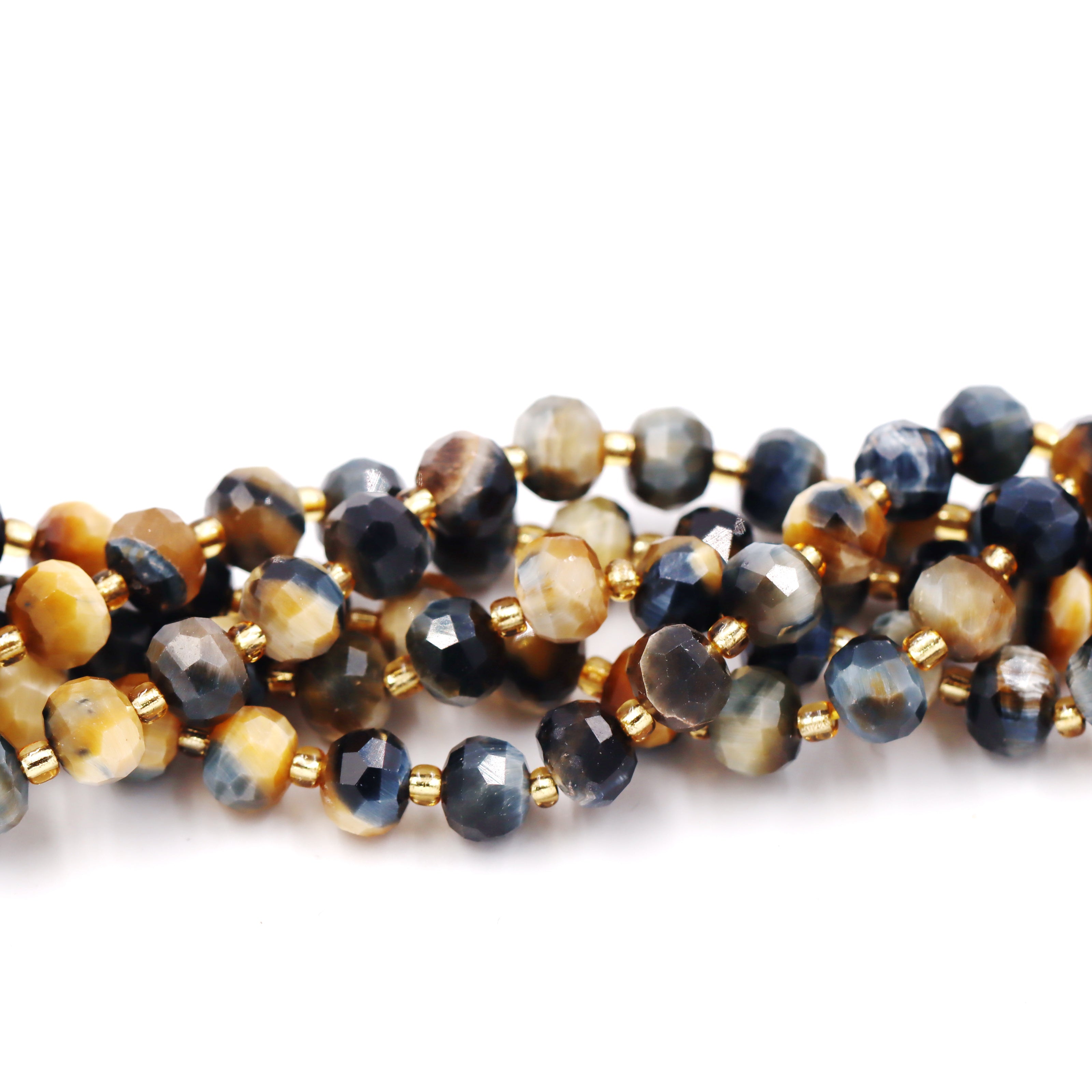 Malahill faceted rondelle gemstone for jewelry making, sold per bag 5 strands inside, Grey Tiger's Eye beads