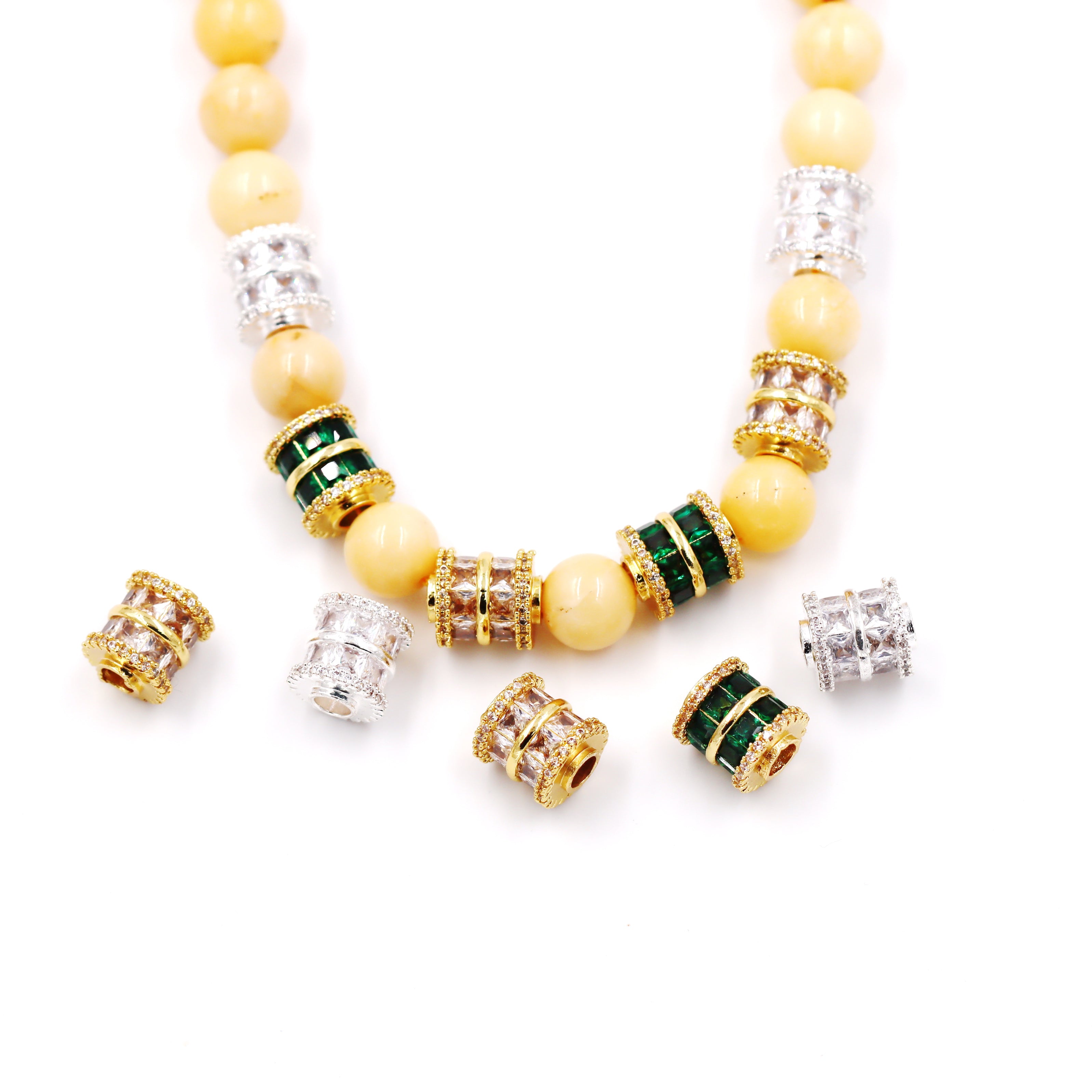 Malahill excellent quality cubic zirconia paved brass beads for jewelry making, sold per box 10 pieces inside