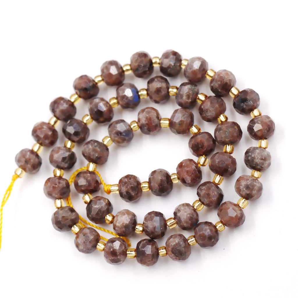 Malahill faceted rondelle gemstone for jewelry making, sold per bag 5 strands inside, Brown Larvikite beads