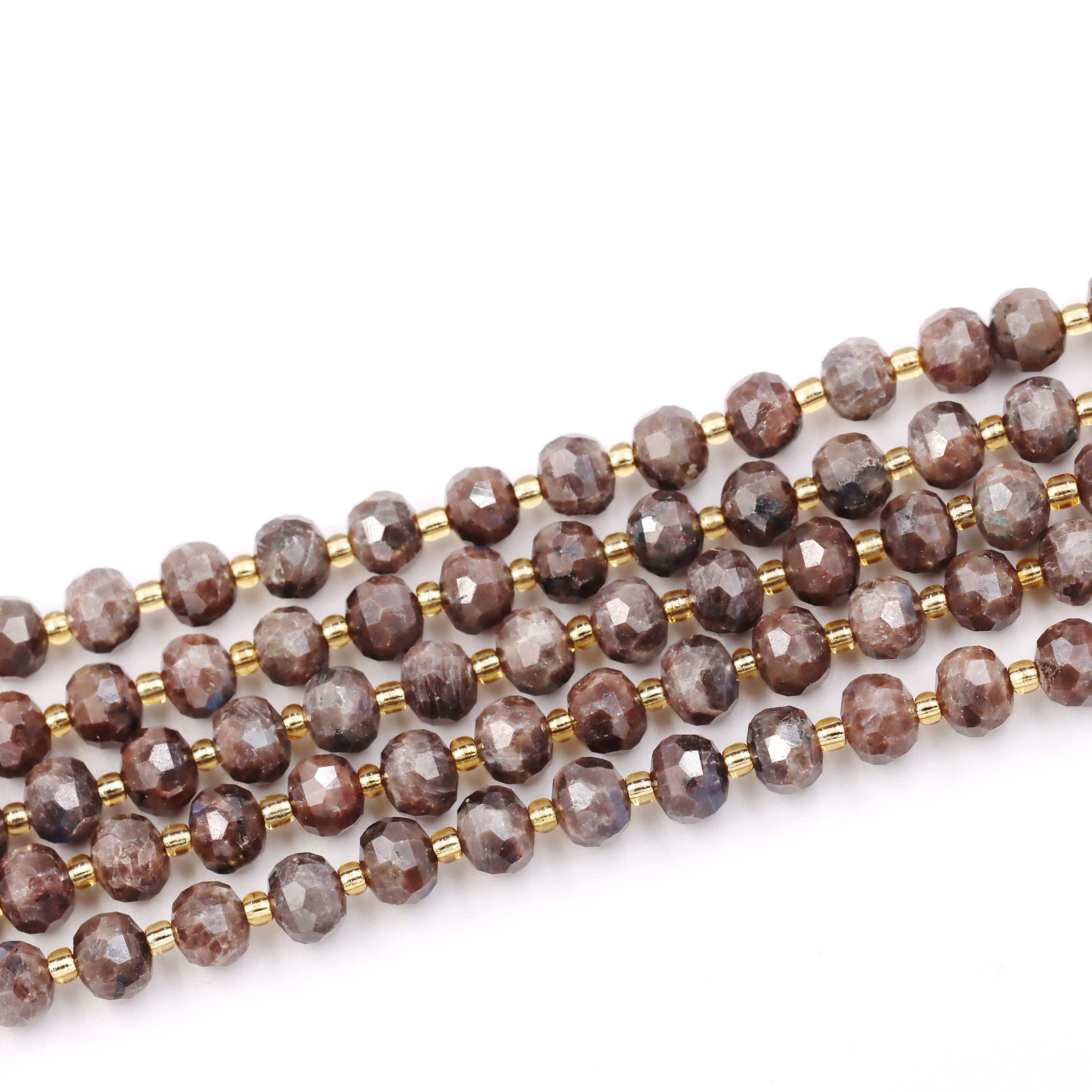 Malahill faceted rondelle gemstone for jewelry making, sold per bag 5 strands inside, Brown Larvikite beads