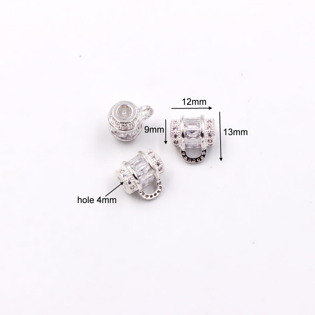Malahill cubic zirconia charm beads for jewelry making, bail beads for necklaces bracelets making 9*12mm, sold 10 pieces per bag