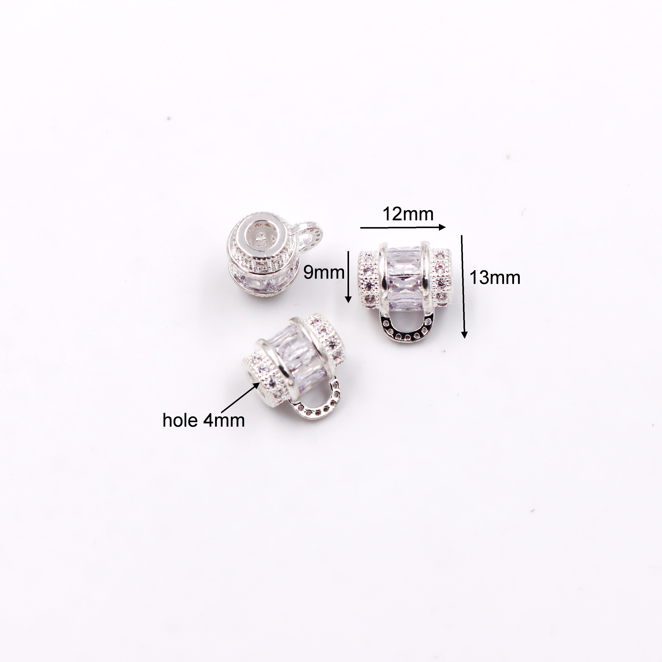 Malahill cubic zirconia charm beads for jewelry making, bail beads for necklaces bracelets making 9*12mm, sold 10 pieces per bag