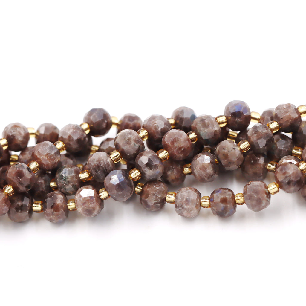 Malahill faceted rondelle gemstone for jewelry making, sold per bag 5 strands inside, Brown Larvikite beads