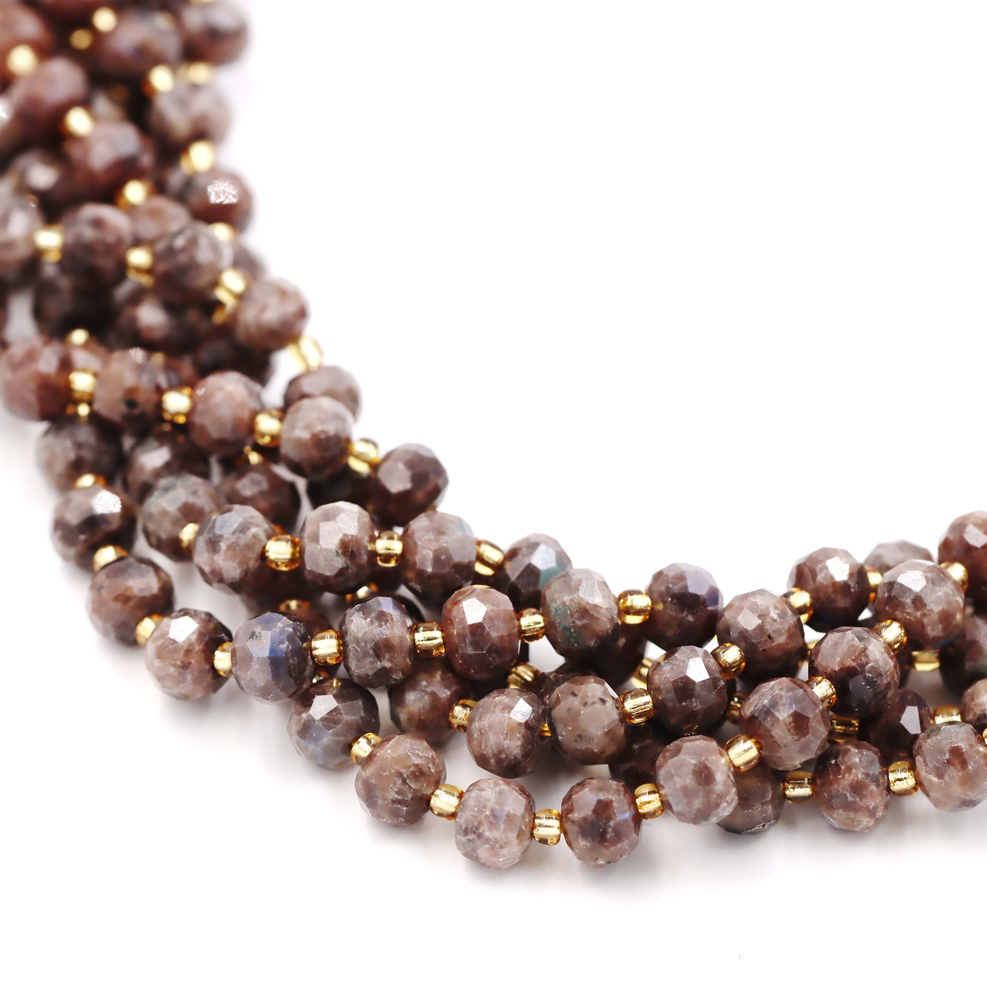 Malahill faceted rondelle gemstone for jewelry making, sold per bag 5 strands inside, Brown Larvikite beads