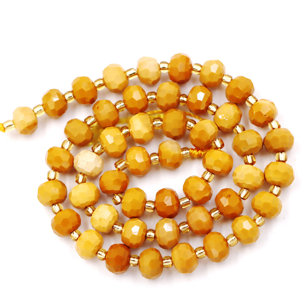 Malahill faceted rondelle gemstone for jewelry making, sold per bag 5 strands inside, Yellow Mookaite beads