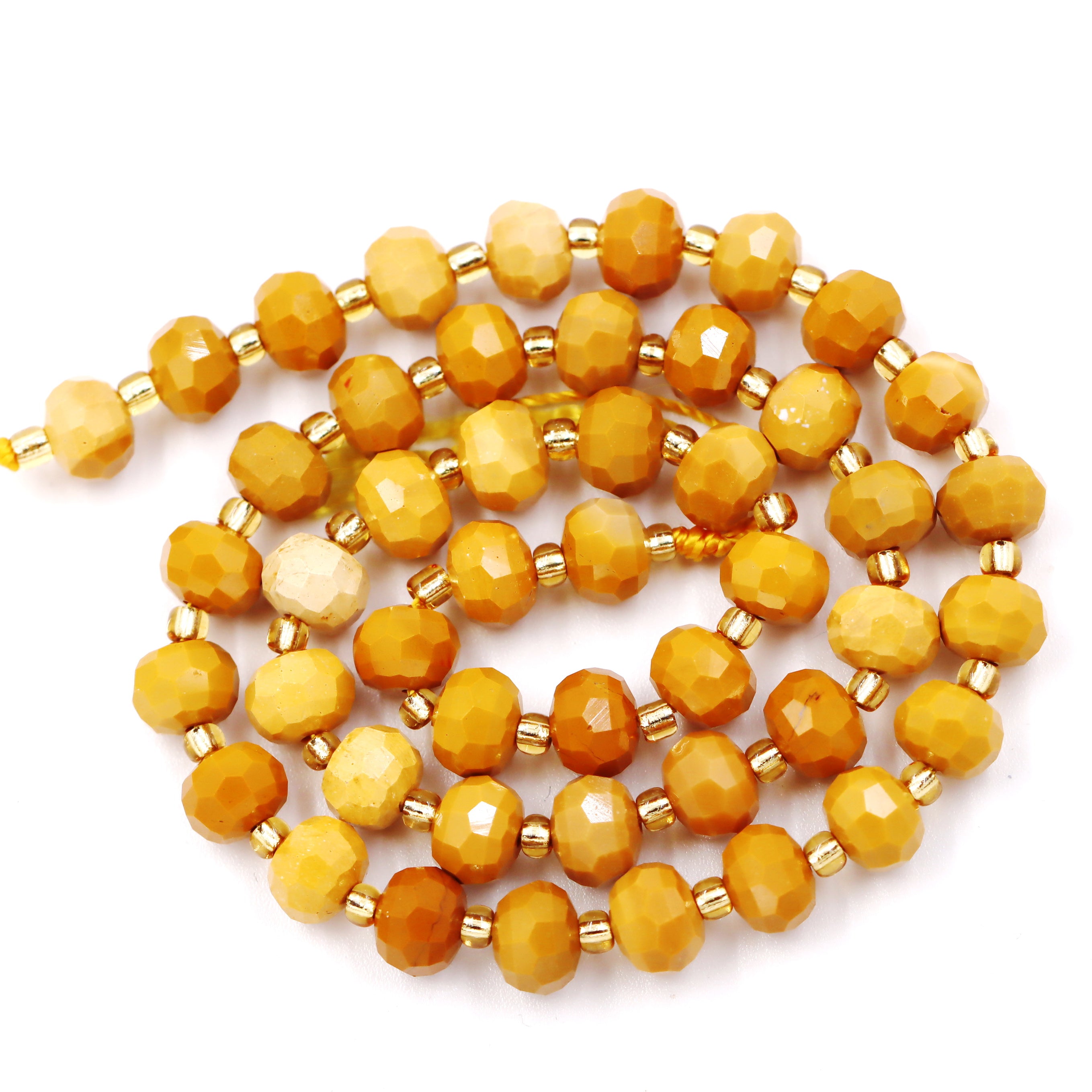 Malahill faceted rondelle gemstone for jewelry making, sold per bag 5 strands inside, Yellow Mookaite beads