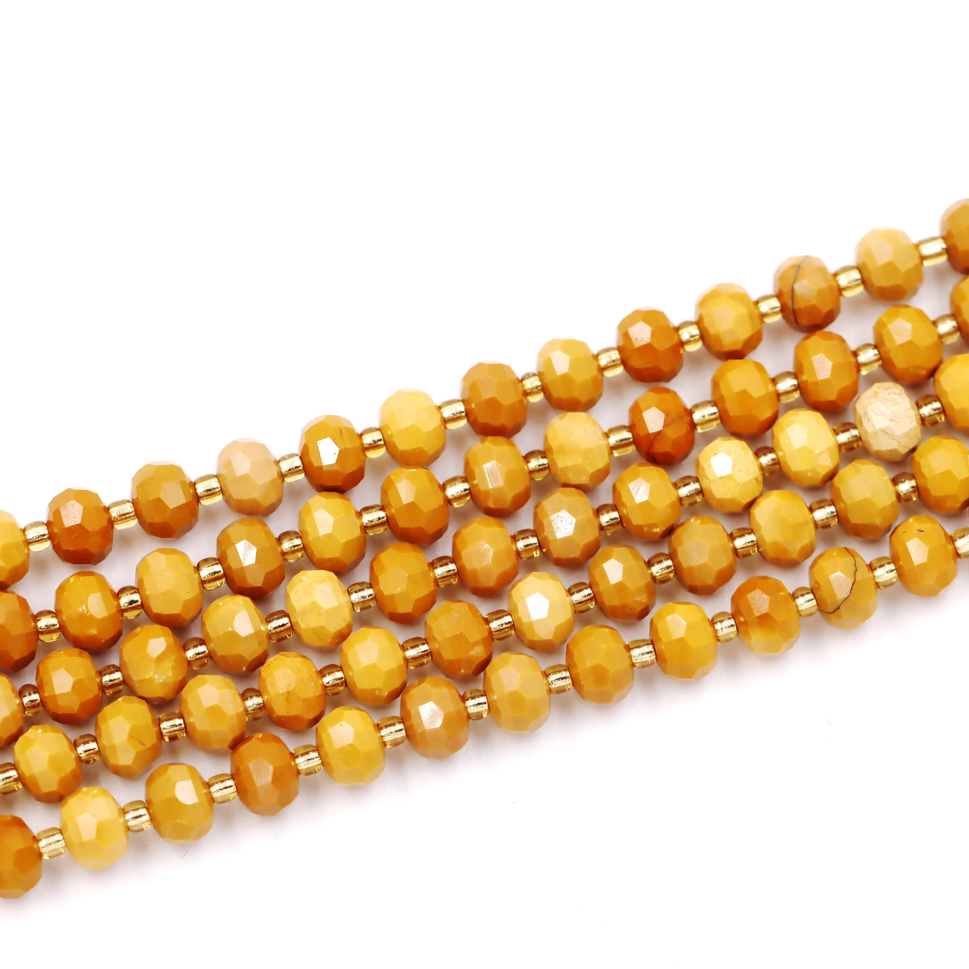 Malahill faceted rondelle gemstone for jewelry making, sold per bag 5 strands inside, Yellow Mookaite beads