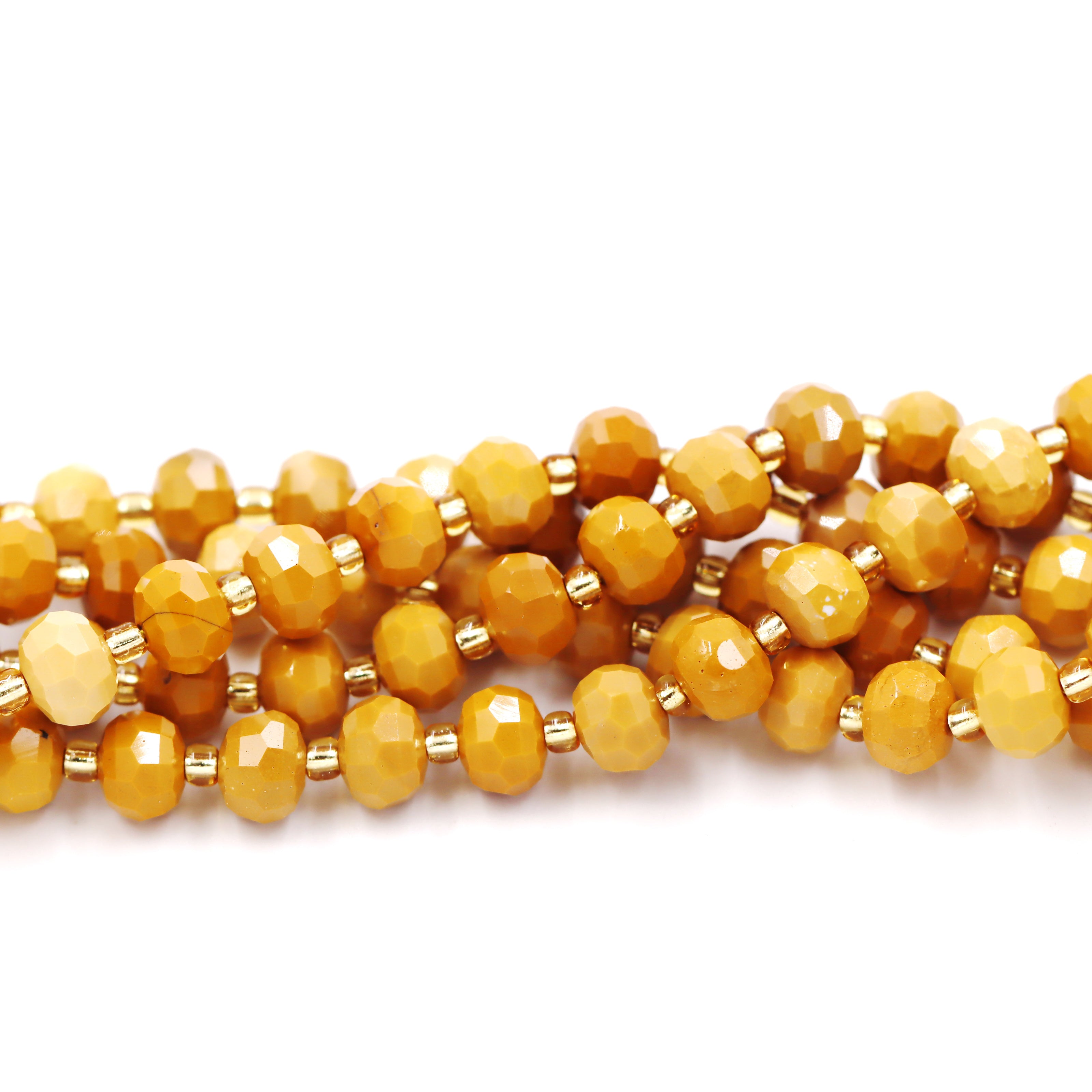 Malahill faceted rondelle gemstone for jewelry making, sold per bag 5 strands inside, Yellow Mookaite beads