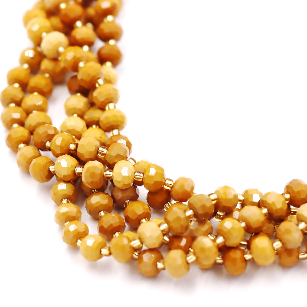 Malahill faceted rondelle gemstone for jewelry making, sold per bag 5 strands inside, Yellow Mookaite beads