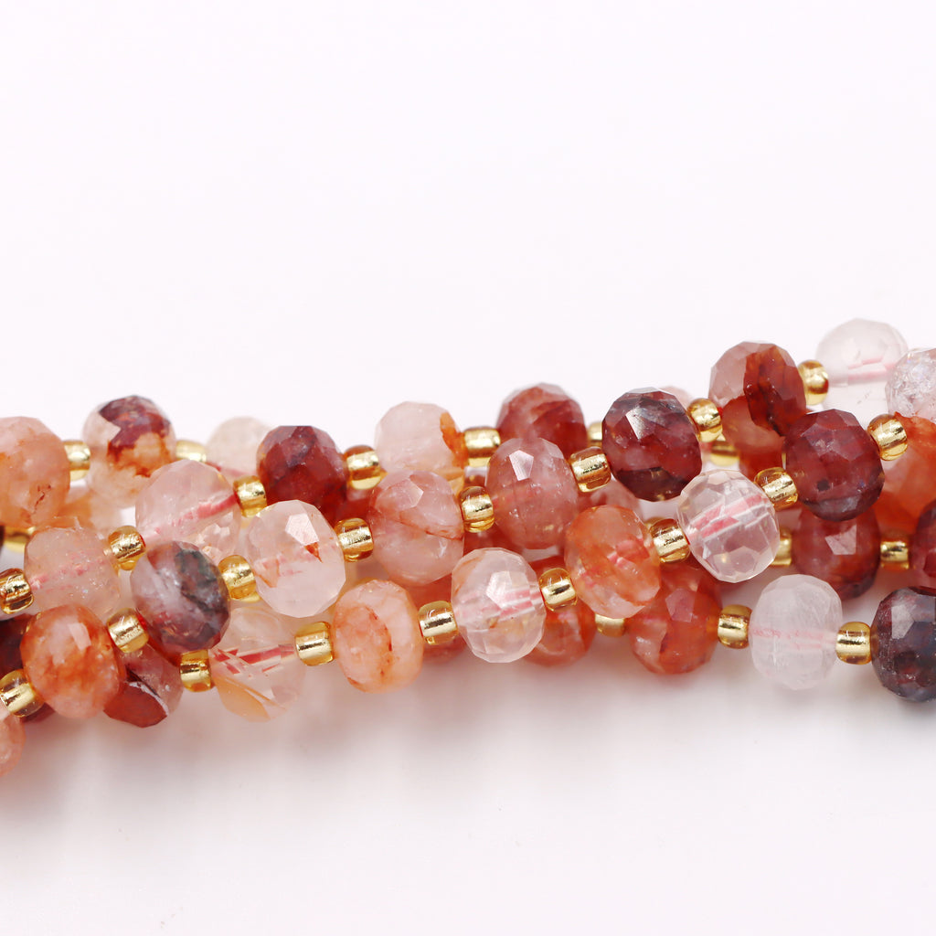Malahill faceted rondelle gemstone for jewelry making, sold per bag 5 strands inside, Sakura Carnelian beads