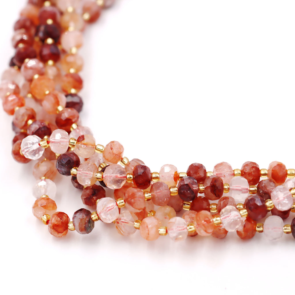 Malahill faceted rondelle gemstone for jewelry making, sold per bag 5 strands inside, Sakura Carnelian beads