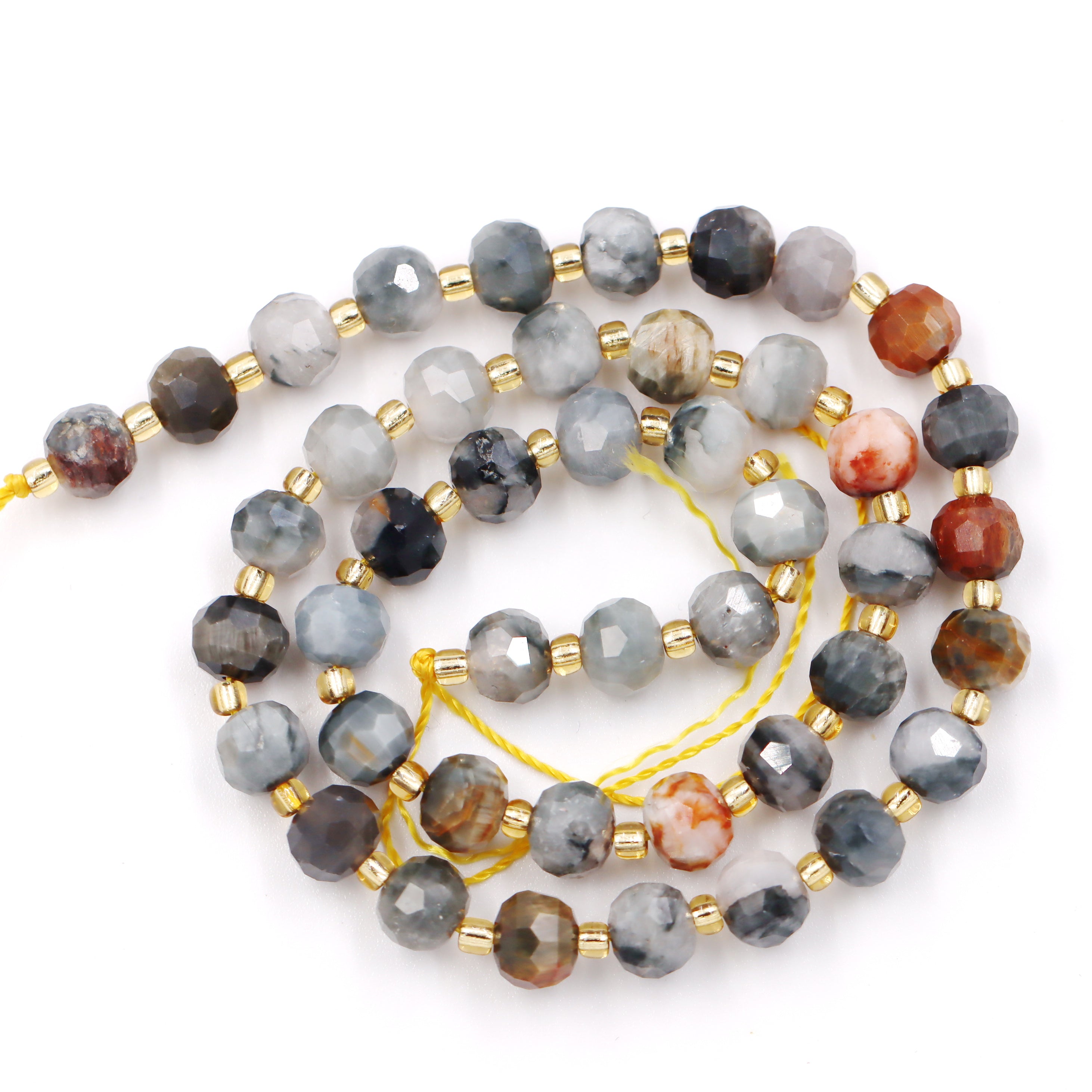 Malahill faceted rondelle gemstone for jewelry making, sold per bag 5 strands inside, Grey Picasso Jasper beads