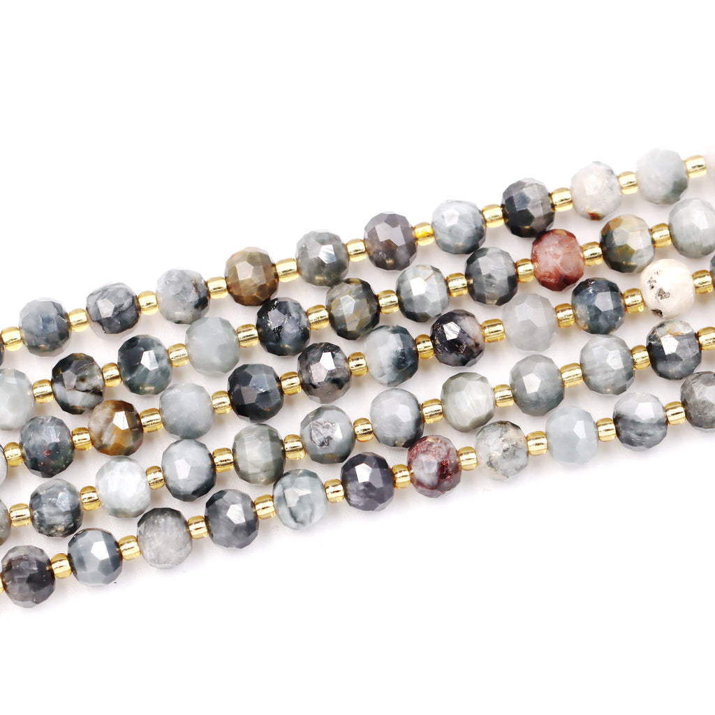 Malahill faceted rondelle gemstone for jewelry making, sold per bag 5 strands inside, Grey Picasso Jasper beads