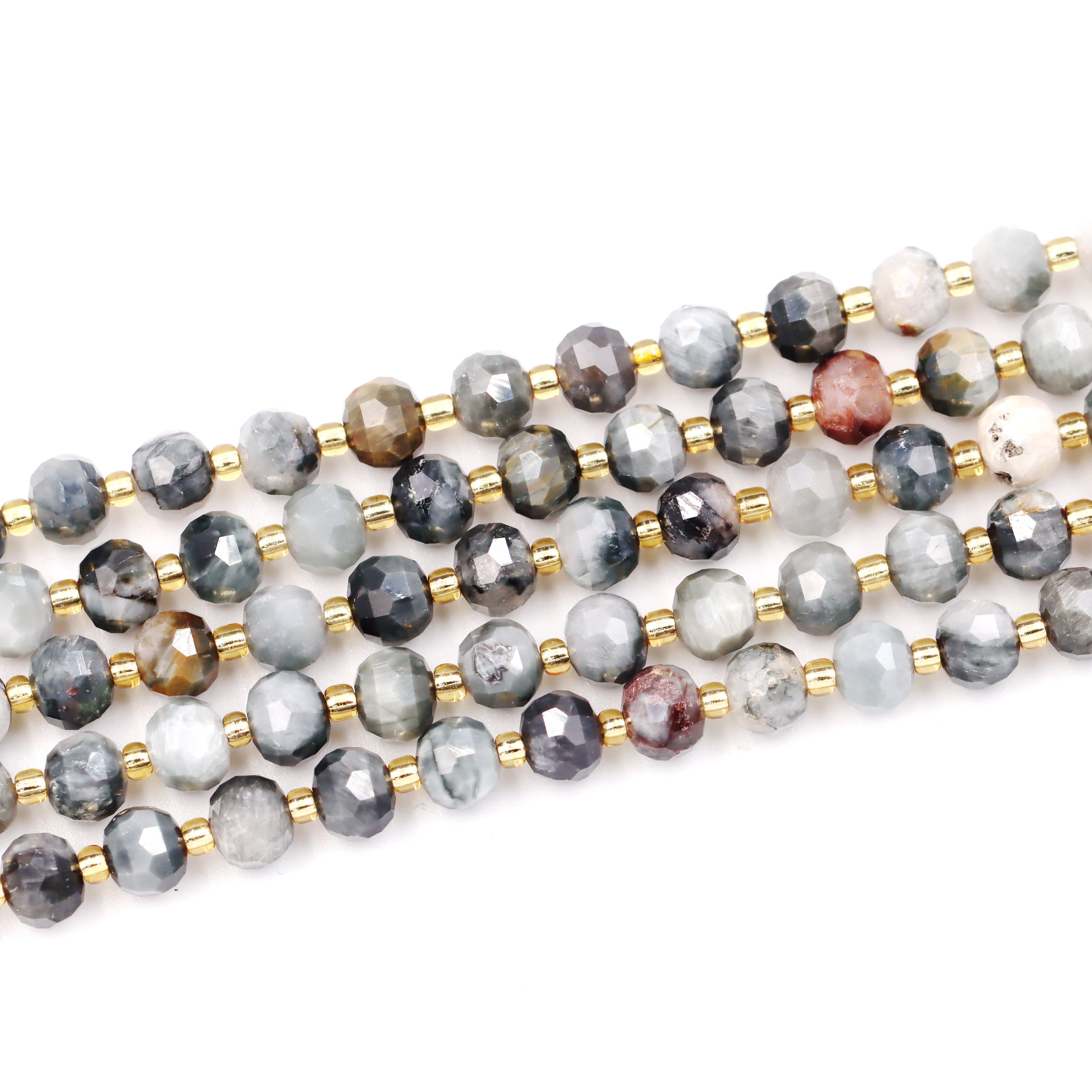 Malahill faceted rondelle gemstone for jewelry making, sold per bag 5 strands inside, Grey Picasso Jasper beads