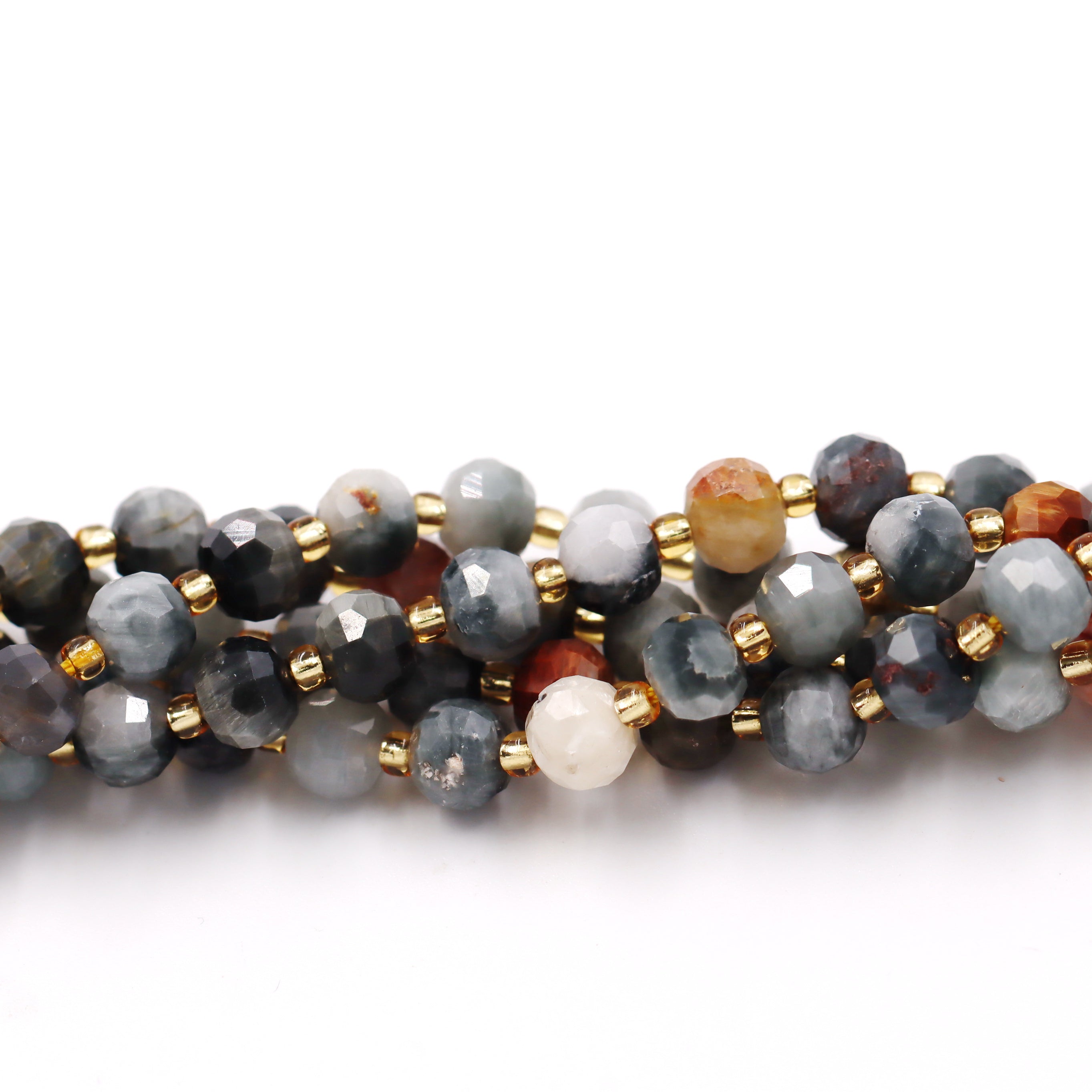 Malahill faceted rondelle gemstone for jewelry making, sold per bag 5 strands inside, Grey Picasso Jasper beads