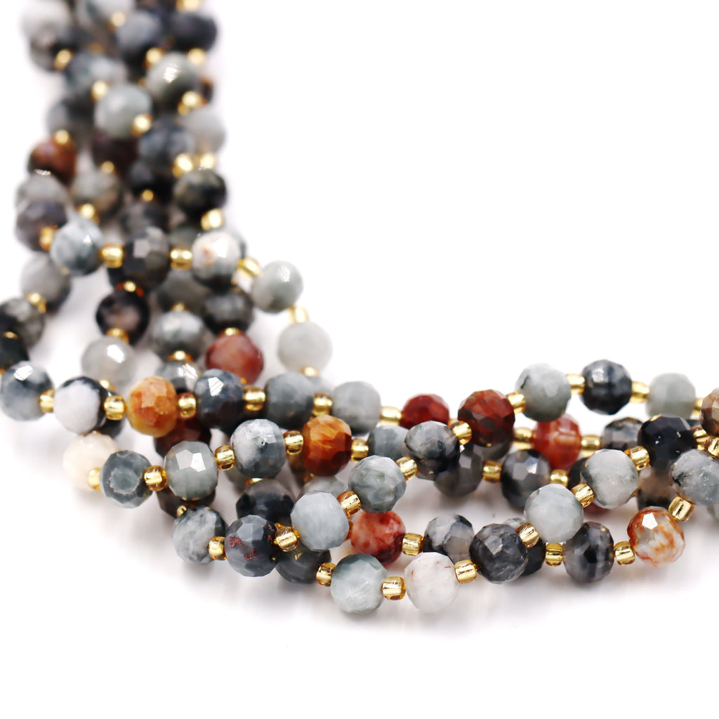 Malahill faceted rondelle gemstone for jewelry making, sold per bag 5 strands inside, Grey Picasso Jasper beads