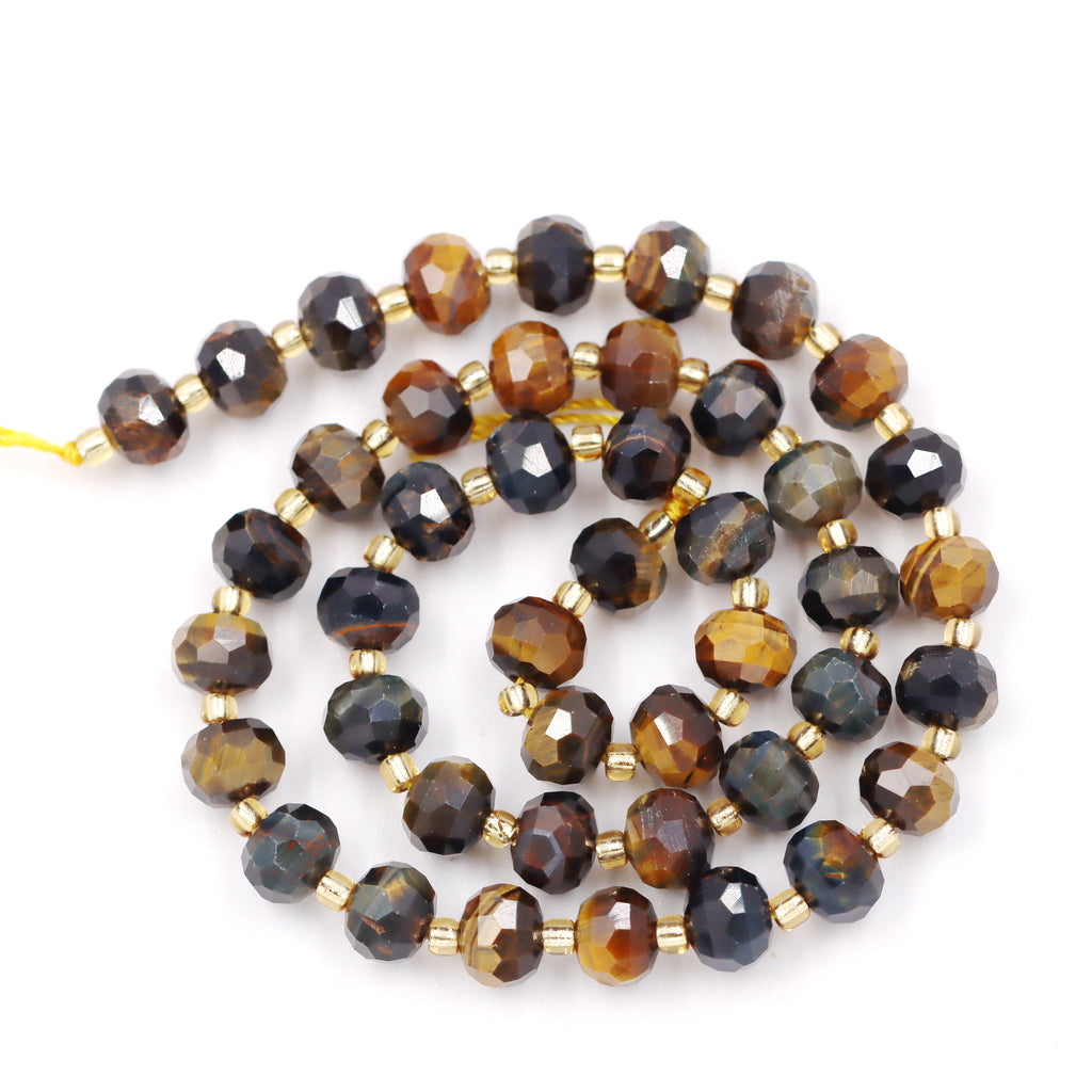 Malahill faceted rondelle gemstone for jewelry making, sold per bag 5 strands inside, Dark Tiger's Eye beads