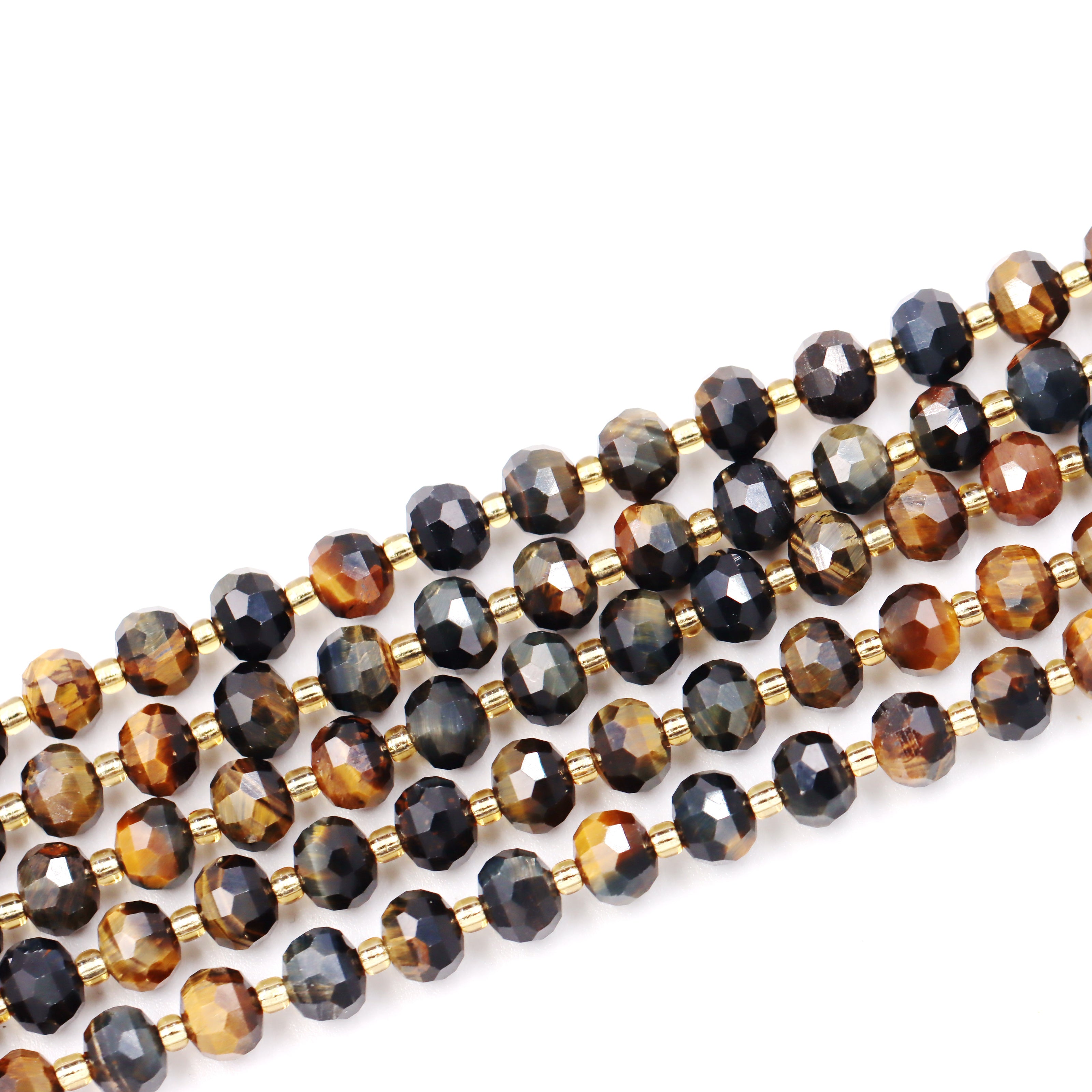 Malahill faceted rondelle gemstone for jewelry making, sold per bag 5 strands inside, Dark Tiger's Eye beads