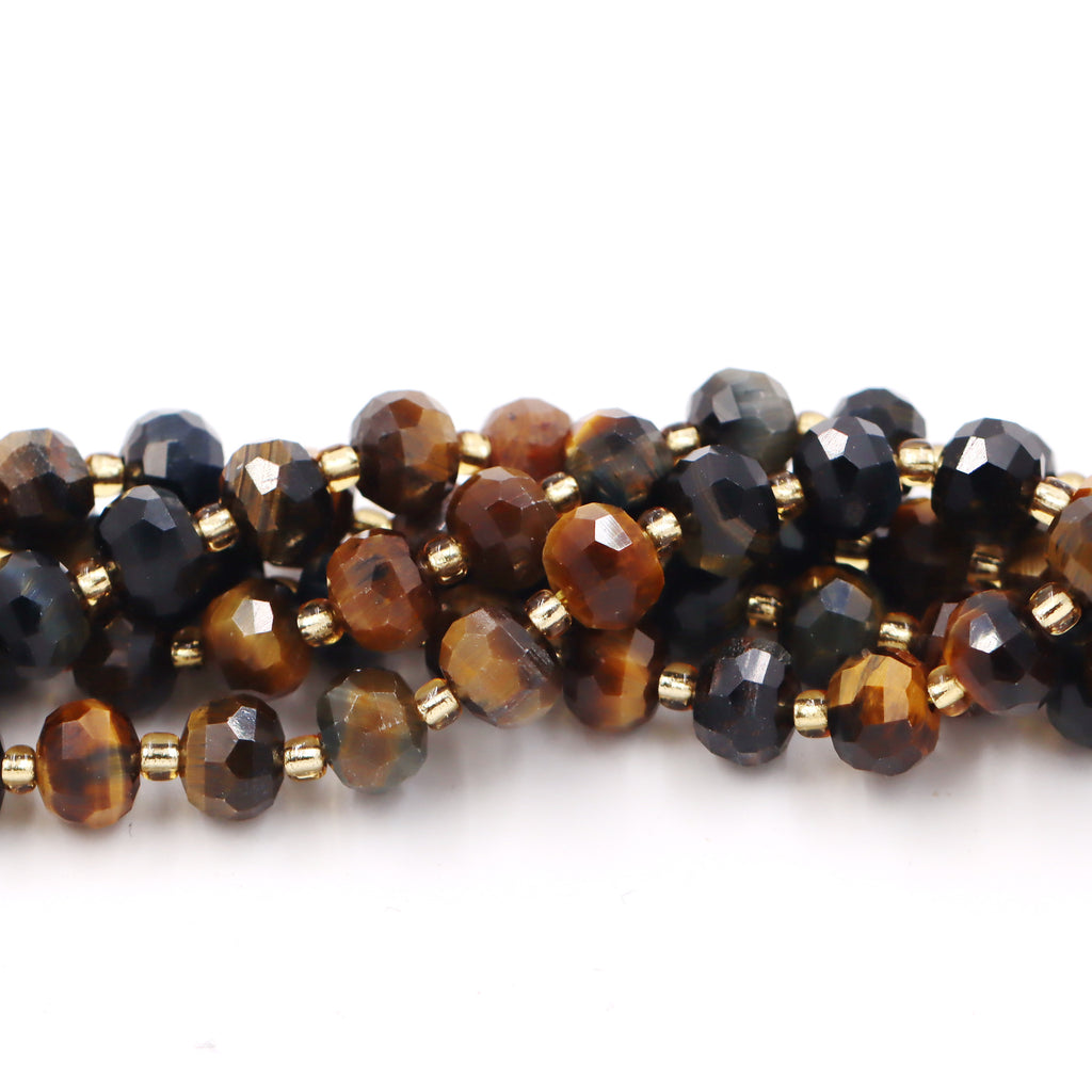 Malahill faceted rondelle gemstone for jewelry making, sold per bag 5 strands inside, Dark Tiger's Eye beads