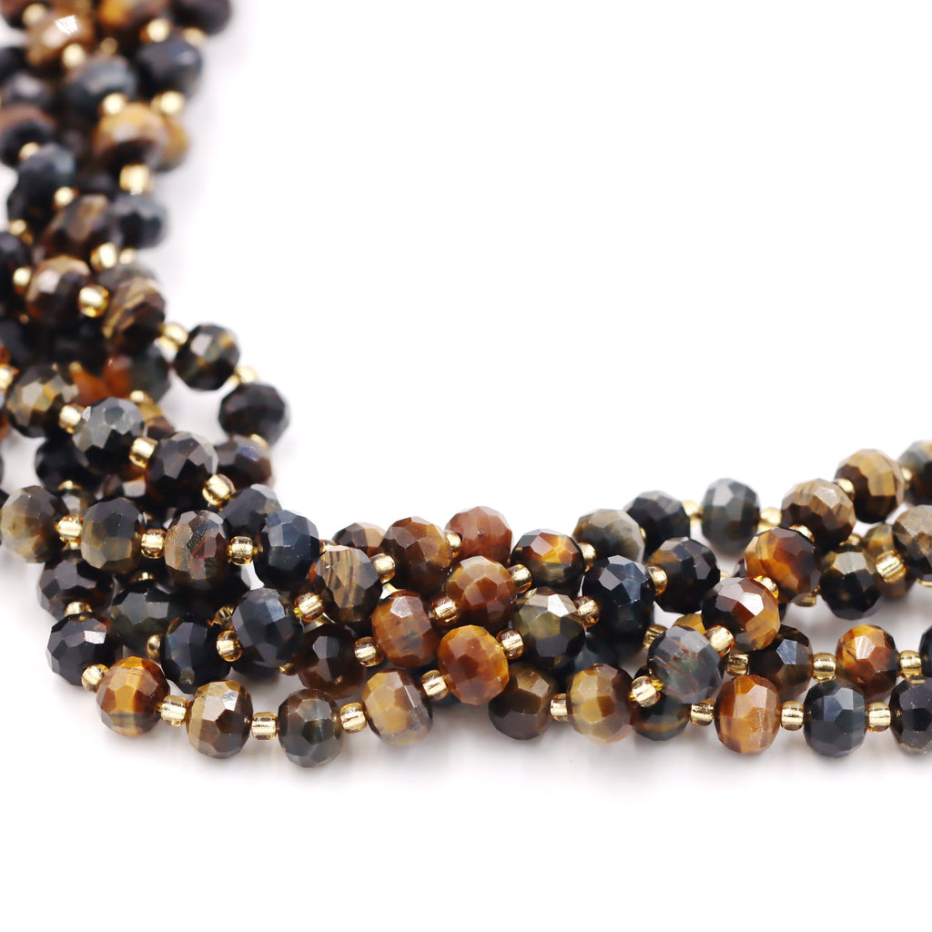 Malahill faceted rondelle gemstone for jewelry making, sold per bag 5 strands inside, Dark Tiger's Eye beads