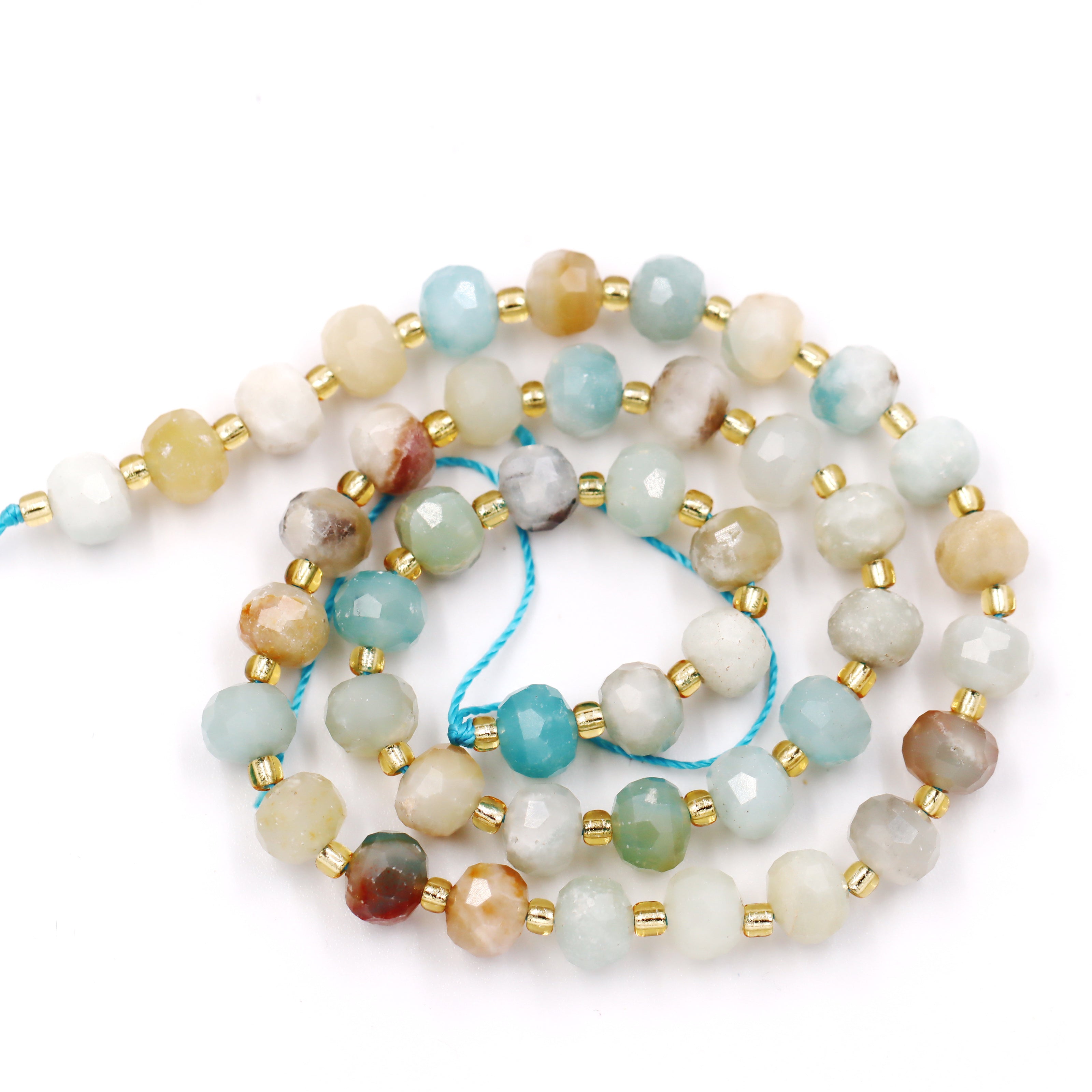 Malahill faceted rondelle gemstone for jewelry making, sold per bag 5 strands inside, Mix-color Amazonite beads