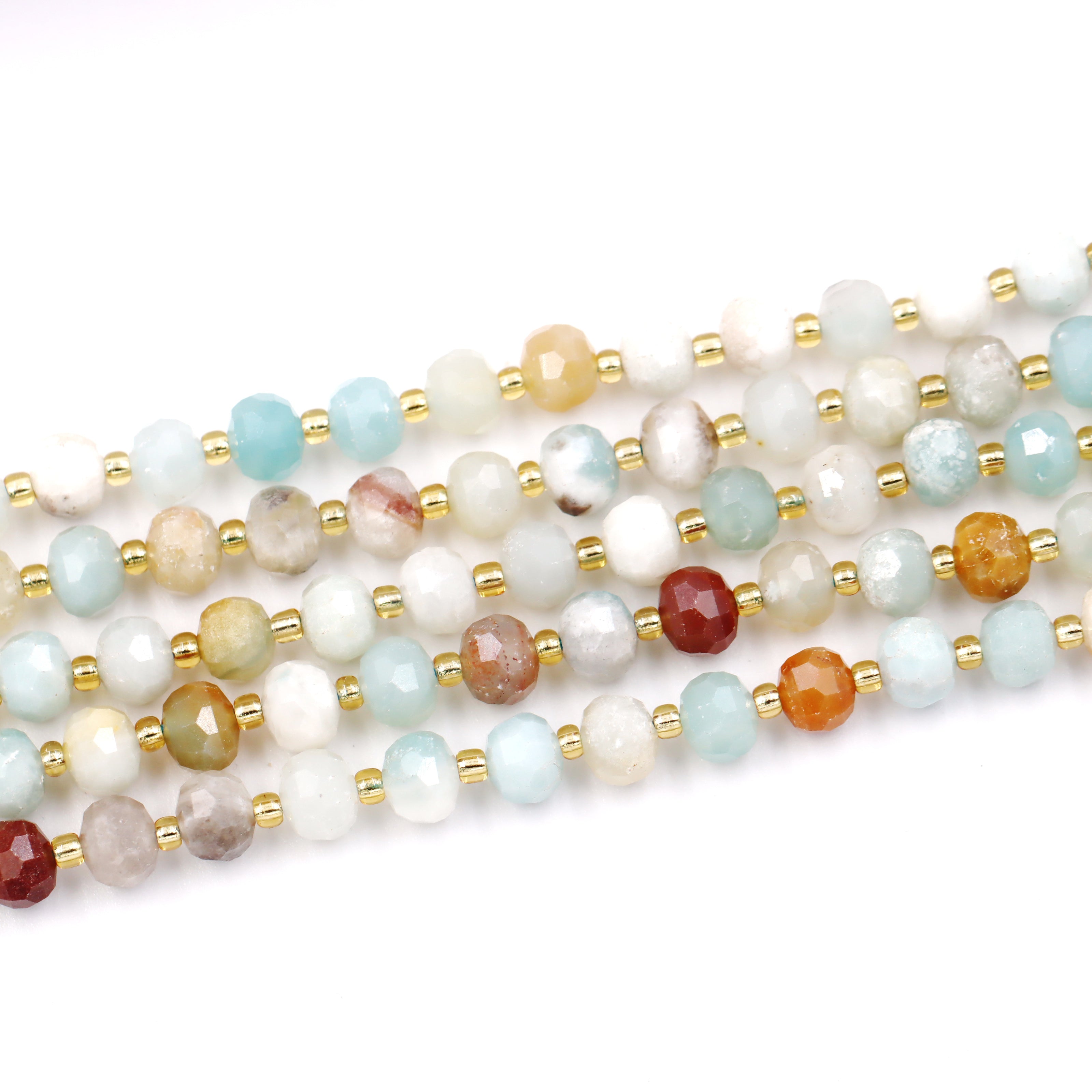 Malahill faceted rondelle gemstone for jewelry making, sold per bag 5 strands inside, Mix-color Amazonite beads