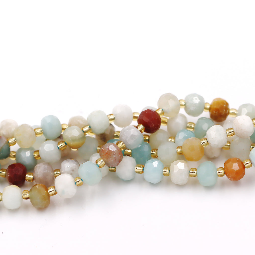 Malahill faceted rondelle gemstone for jewelry making, sold per bag 5 strands inside, Mix-color Amazonite beads