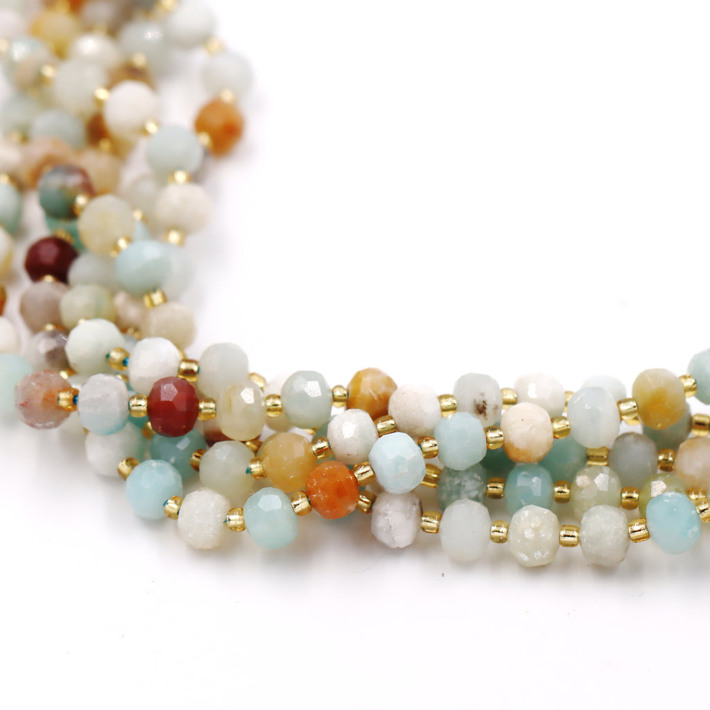 Malahill faceted rondelle gemstone for jewelry making, sold per bag 5 strands inside, Mix-color Amazonite beads