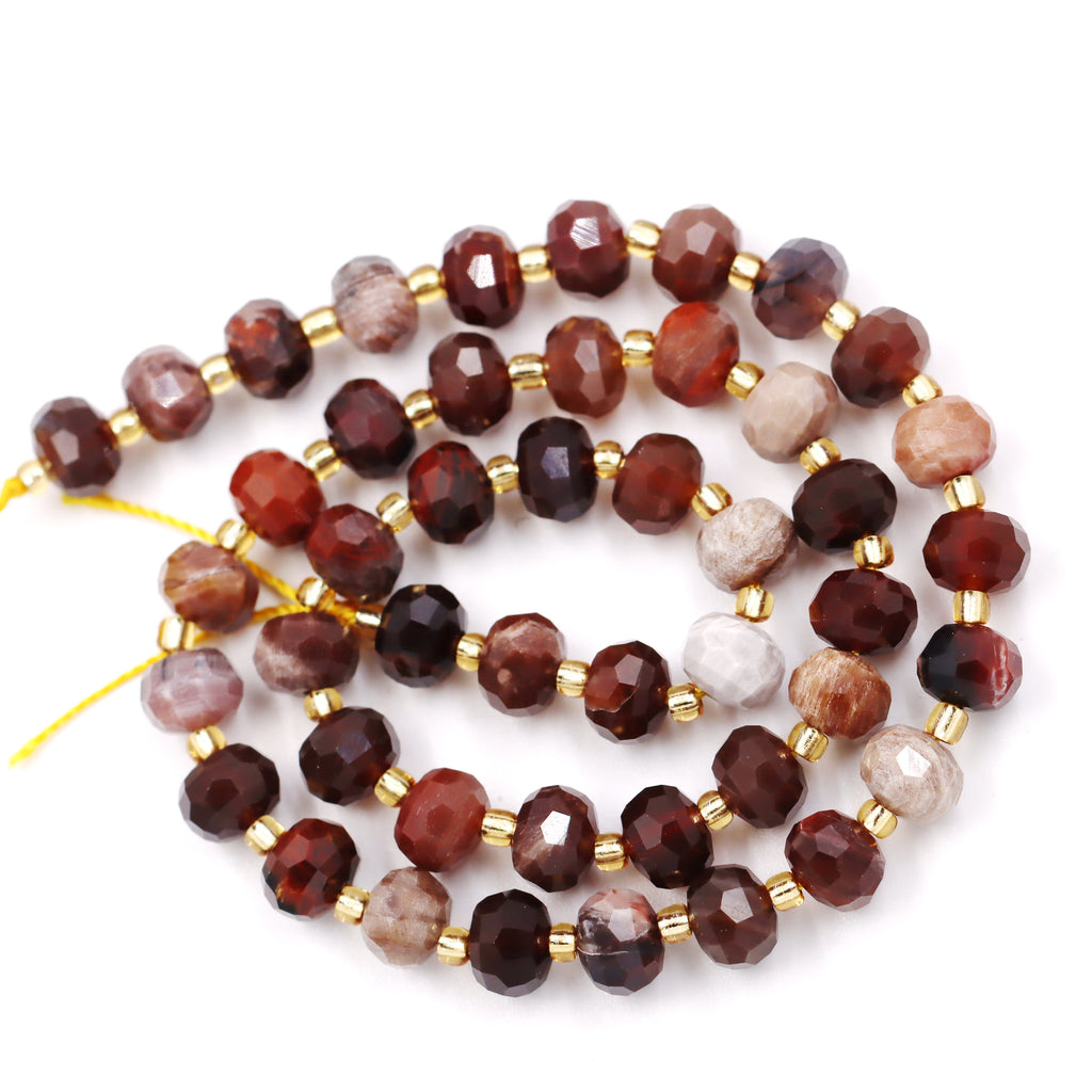 Malahill faceted rondelle gemstone for jewelry making, sold per bag 5 strands inside, Petrified Wood beads