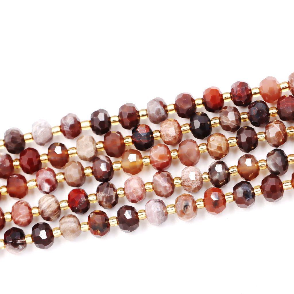 Malahill faceted rondelle gemstone for jewelry making, sold per bag 5 strands inside, Petrified Wood beads