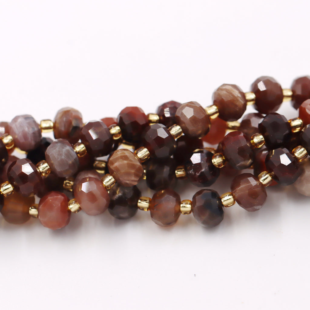 Malahill faceted rondelle gemstone for jewelry making, sold per bag 5 strands inside, Petrified Wood beads