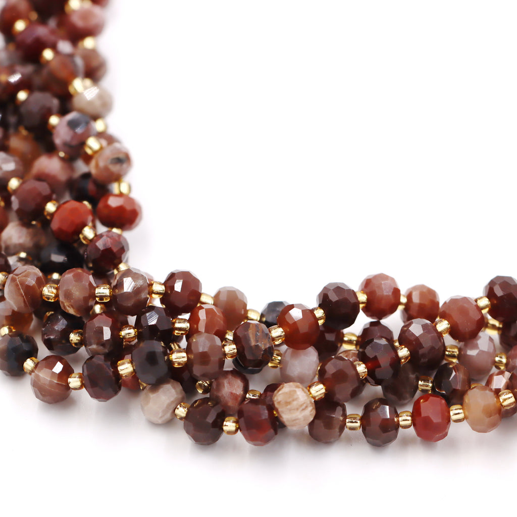 Malahill faceted rondelle gemstone for jewelry making, sold per bag 5 strands inside, Petrified Wood beads