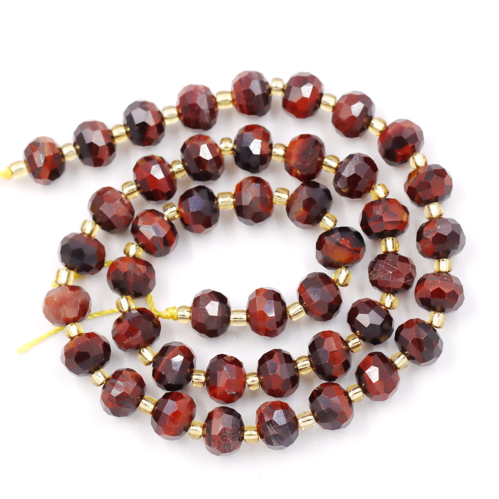 Malahill faceted rondelle gemstone for jewelry making, sold per bag 5 strands inside, Red Tiger's Eye beads