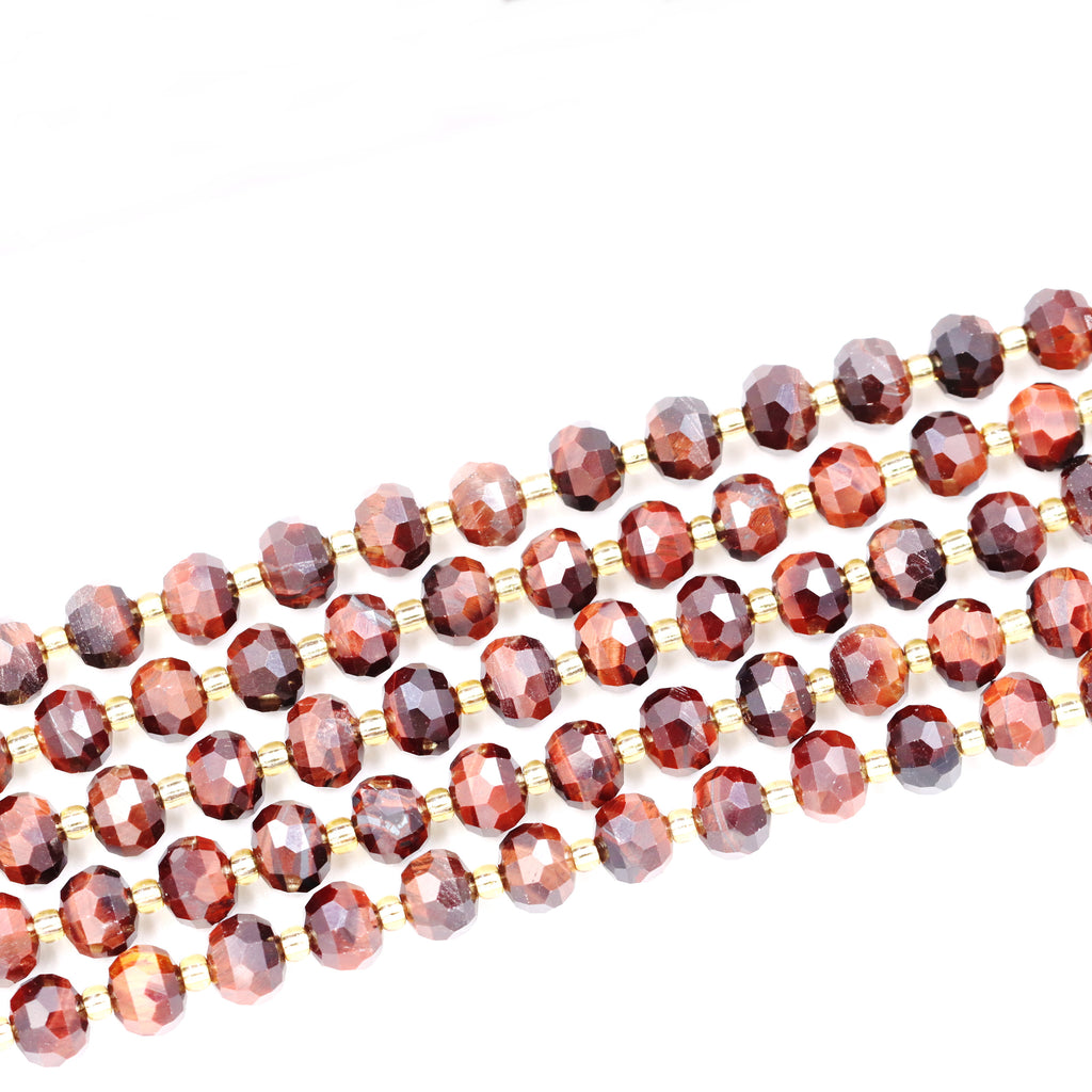 Malahill faceted rondelle gemstone for jewelry making, sold per bag 5 strands inside, Red Tiger's Eye beads