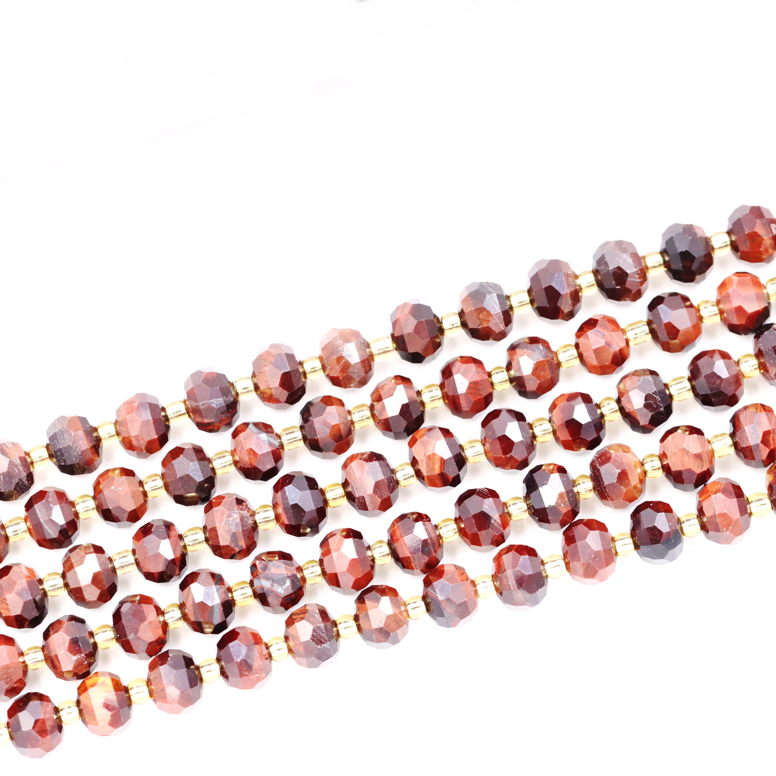 Malahill faceted rondelle gemstone for jewelry making, sold per bag 5 strands inside, Red Tiger's Eye beads
