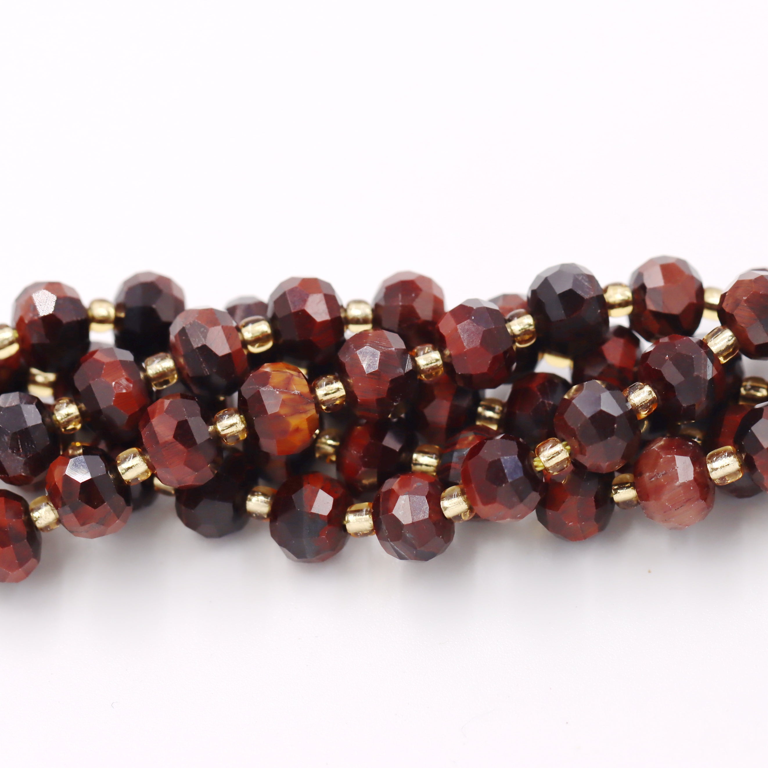 Malahill faceted rondelle gemstone for jewelry making, sold per bag 5 strands inside, Red Tiger's Eye beads